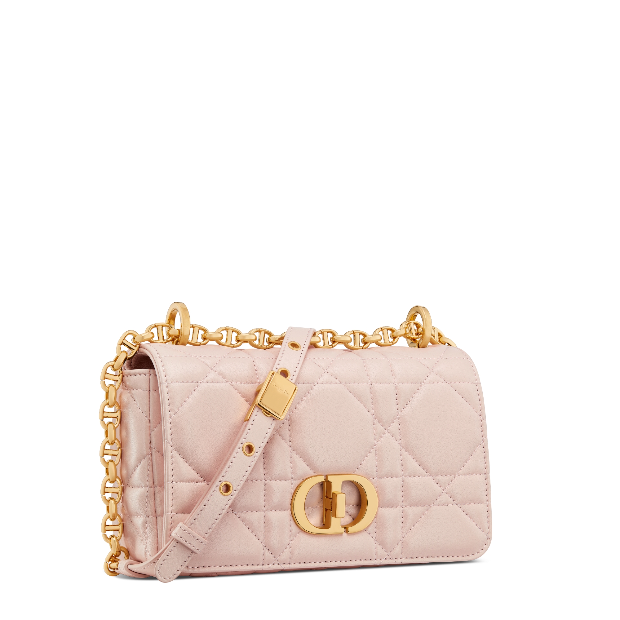 Sac Soft Dior Caro Small Cuir d'agneau Macrocannage rose poudre E03
