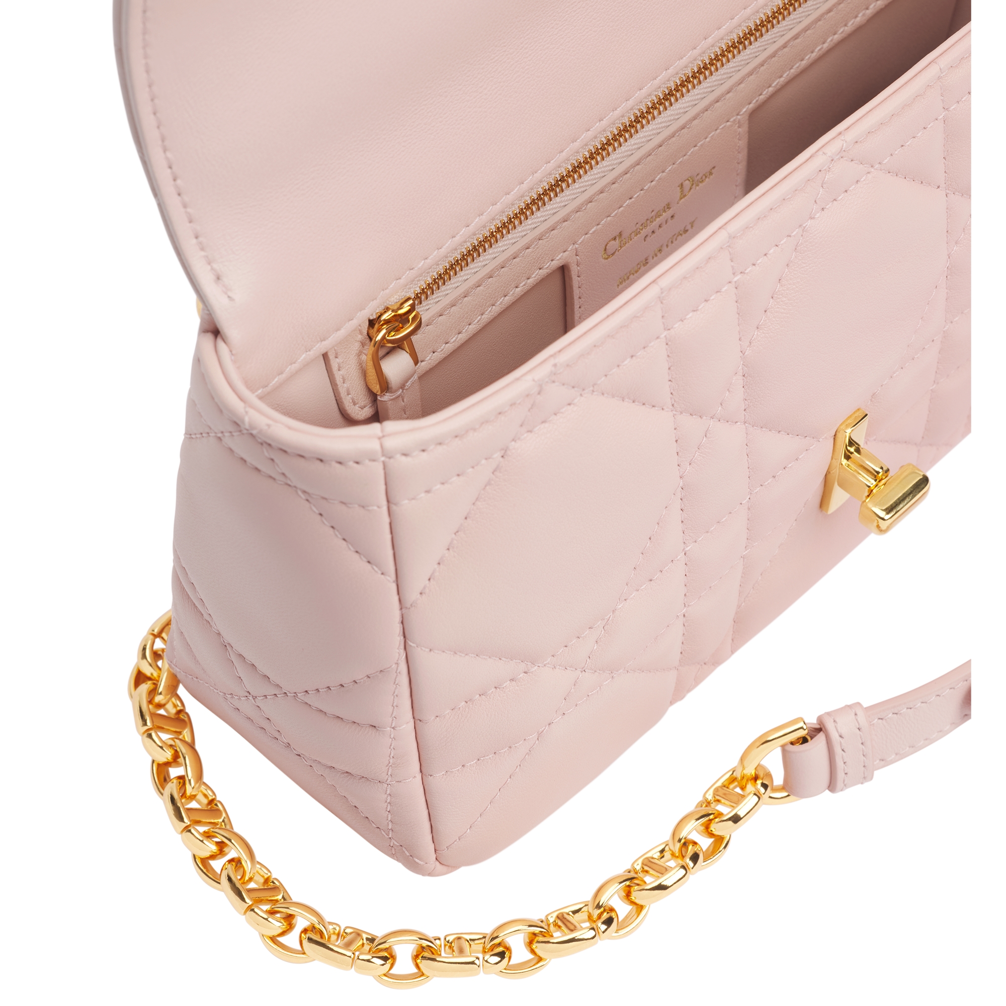 Small Soft Dior Caro Bag Powder Pink Macrocannage Lambskin E06