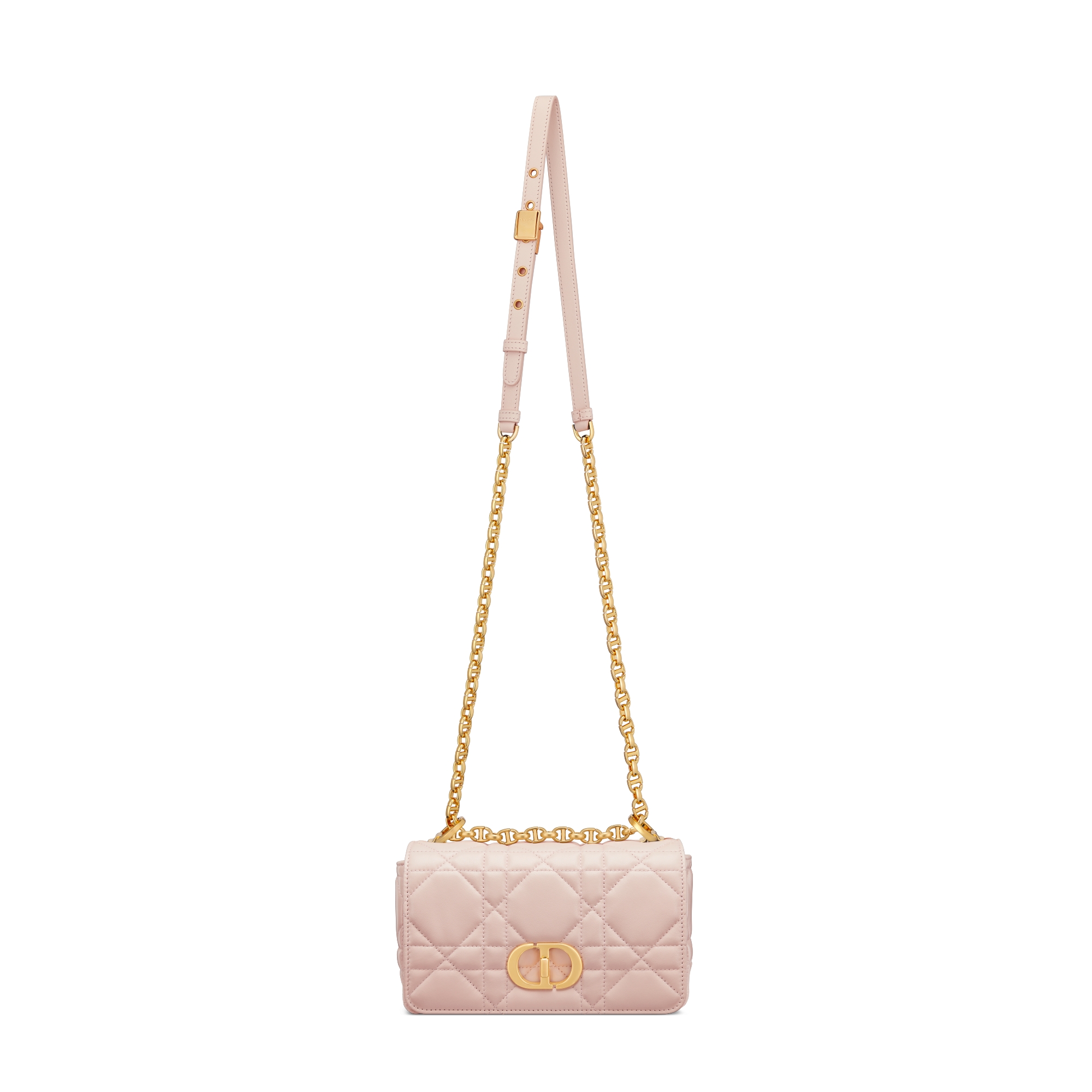 Sac Soft Dior Caro Small Cuir d'agneau Macrocannage rose poudre E07