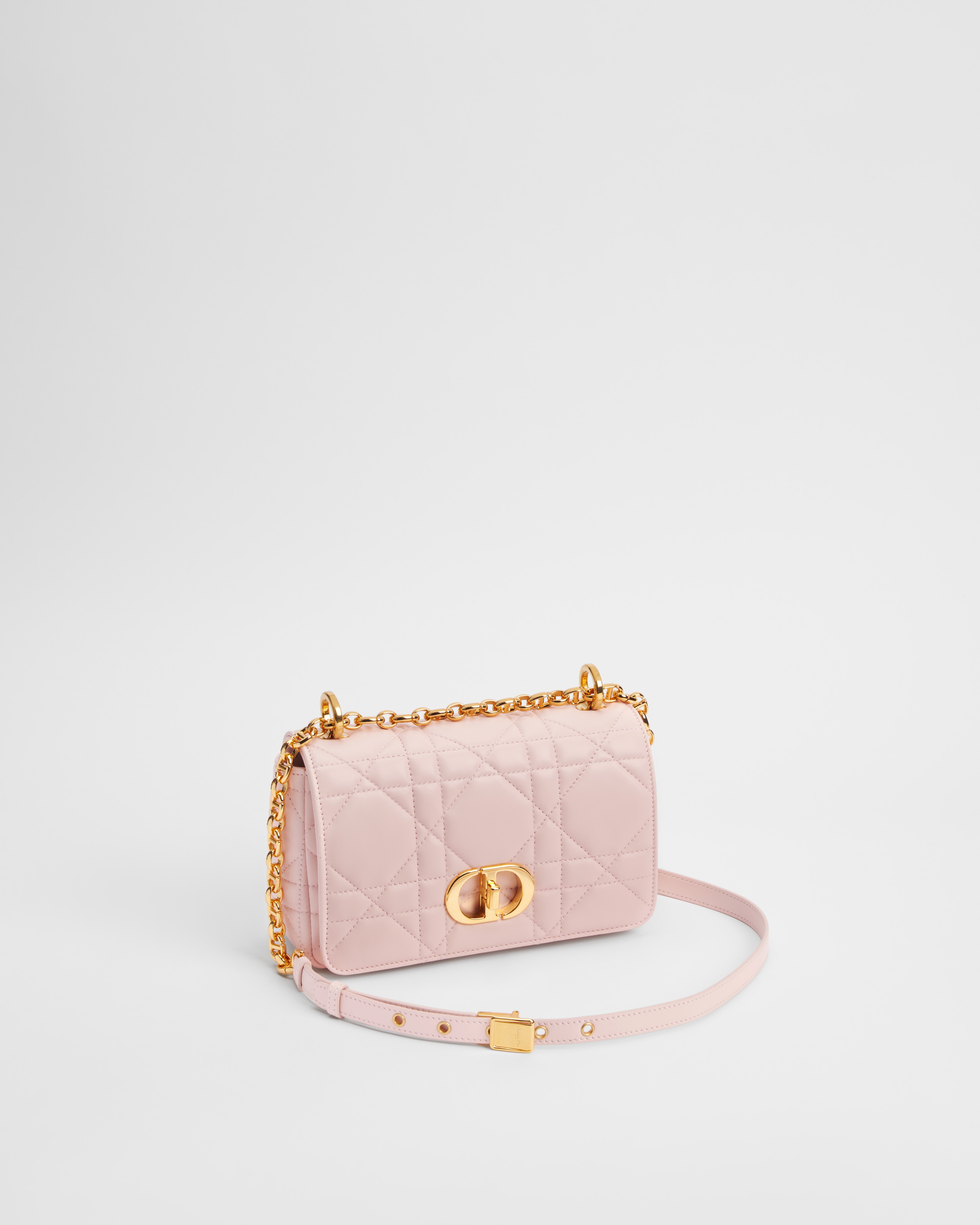 Small Soft Dior Caro Bag Powder Pink Macrocannage Lambskin E03