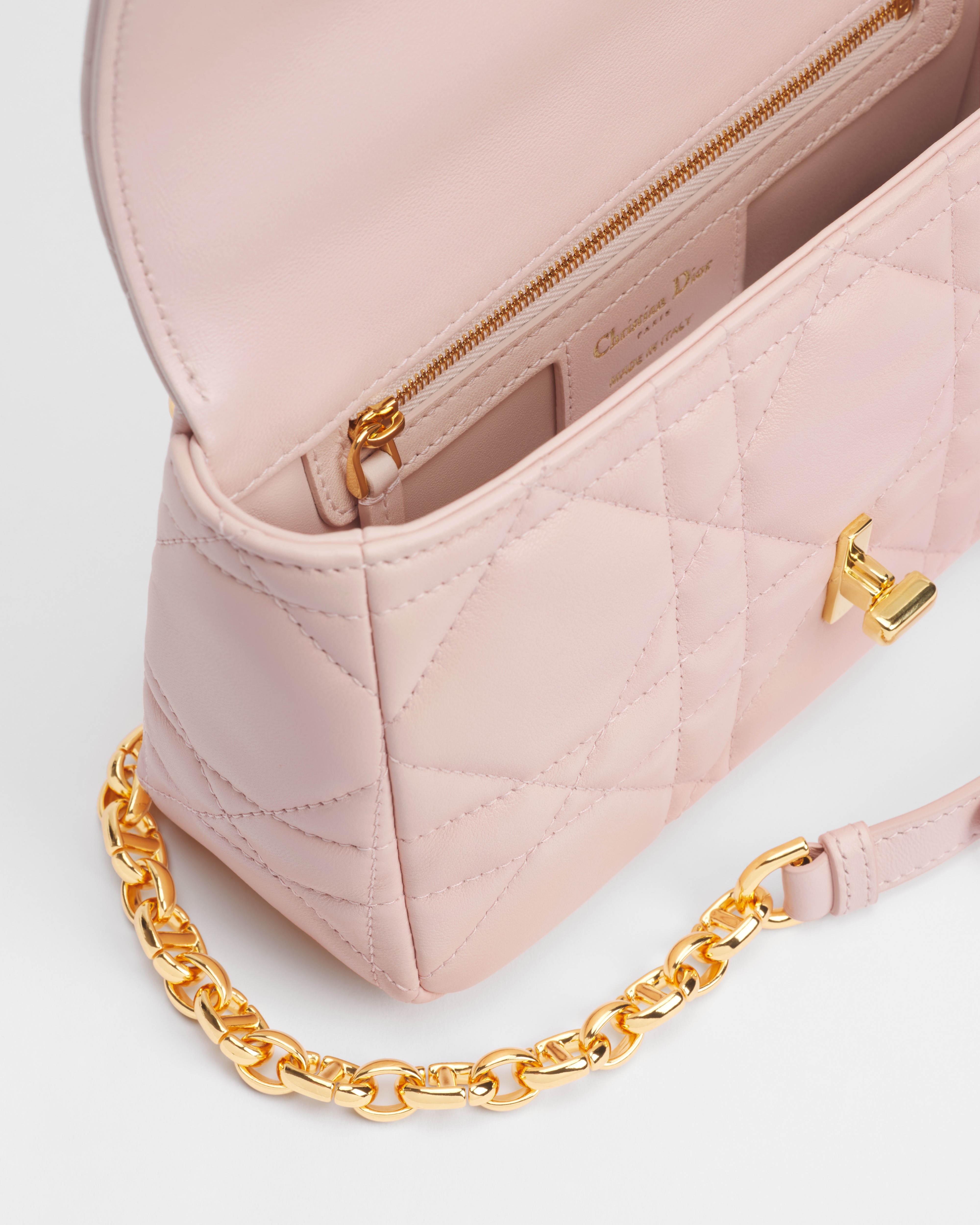 Small Soft Dior Caro Bag Powder Pink Macrocannage Lambskin E06