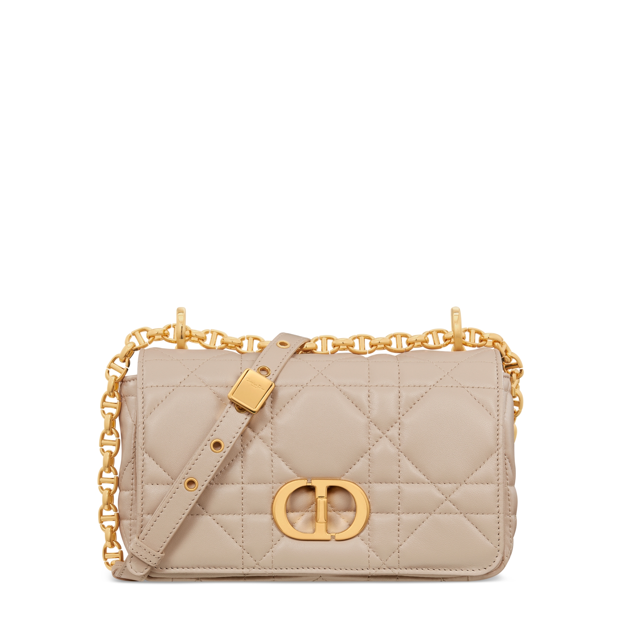 Small Soft Dior Caro Bag Powder Beige Macrocannage Lambskin E01