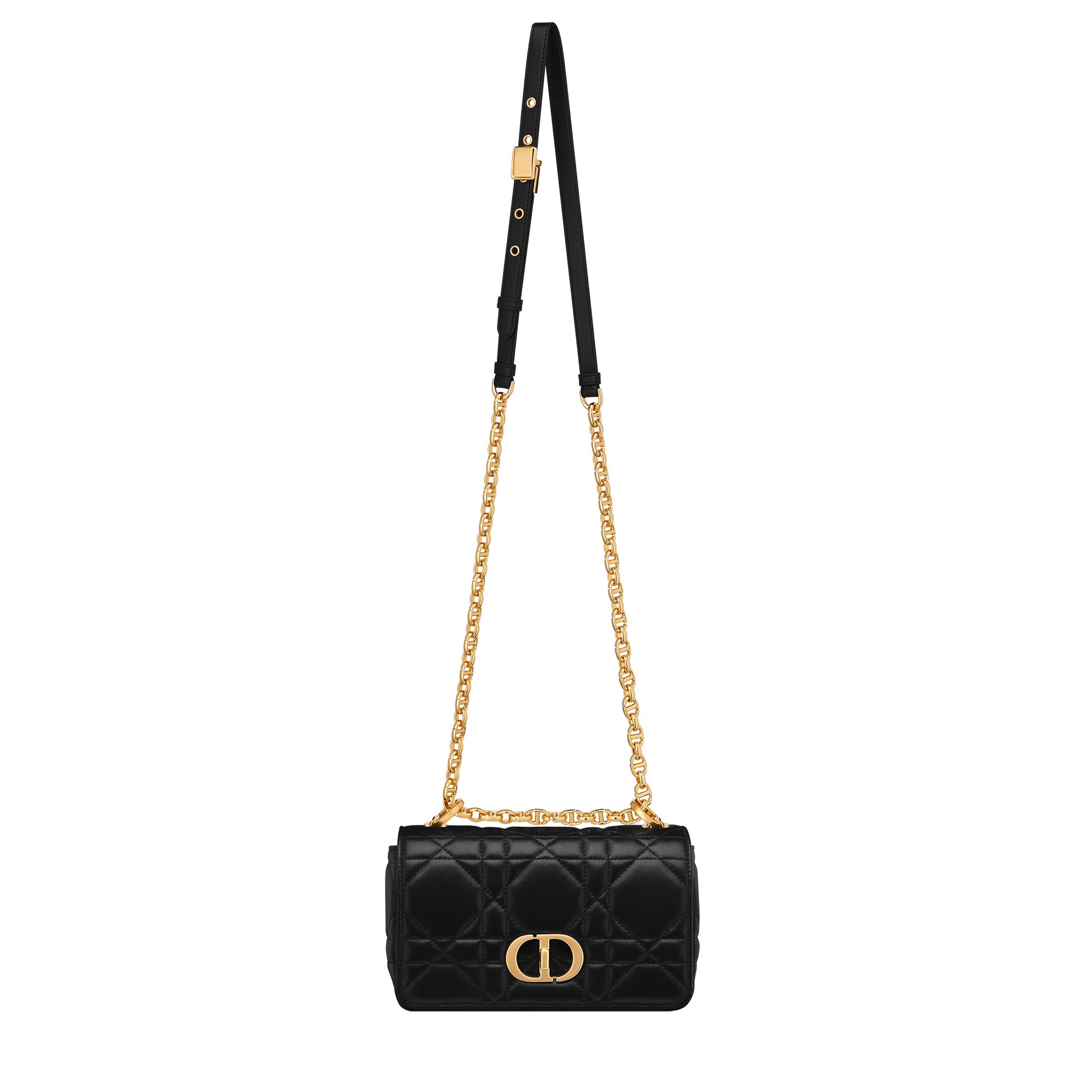 Small Soft Dior Caro Bag Black Macrocannage Lambskin E07