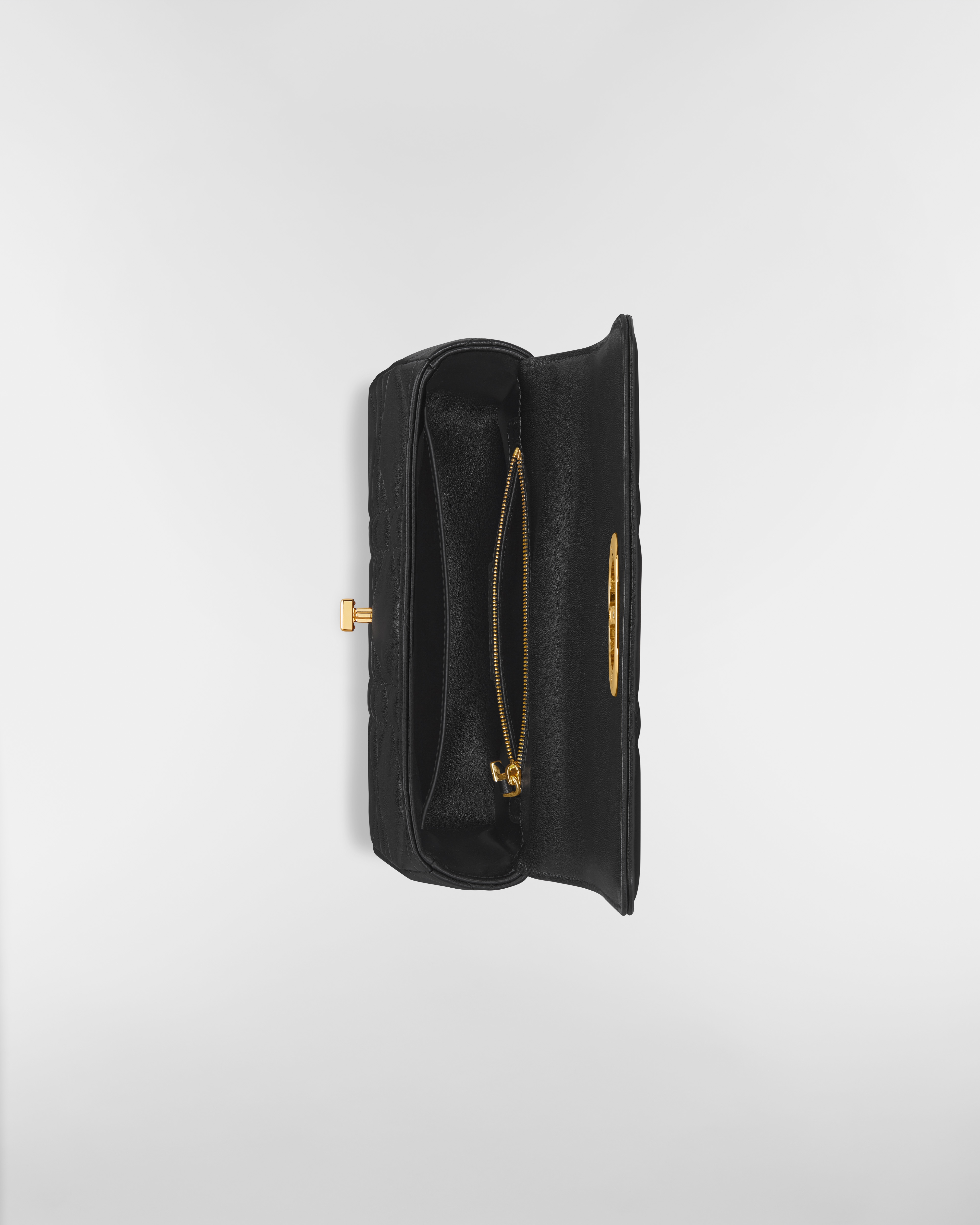 حقيبة Soft Dior Caro بالحجم الصغير جلد الخروف الأسود بنمط ماكرو كاناج E06