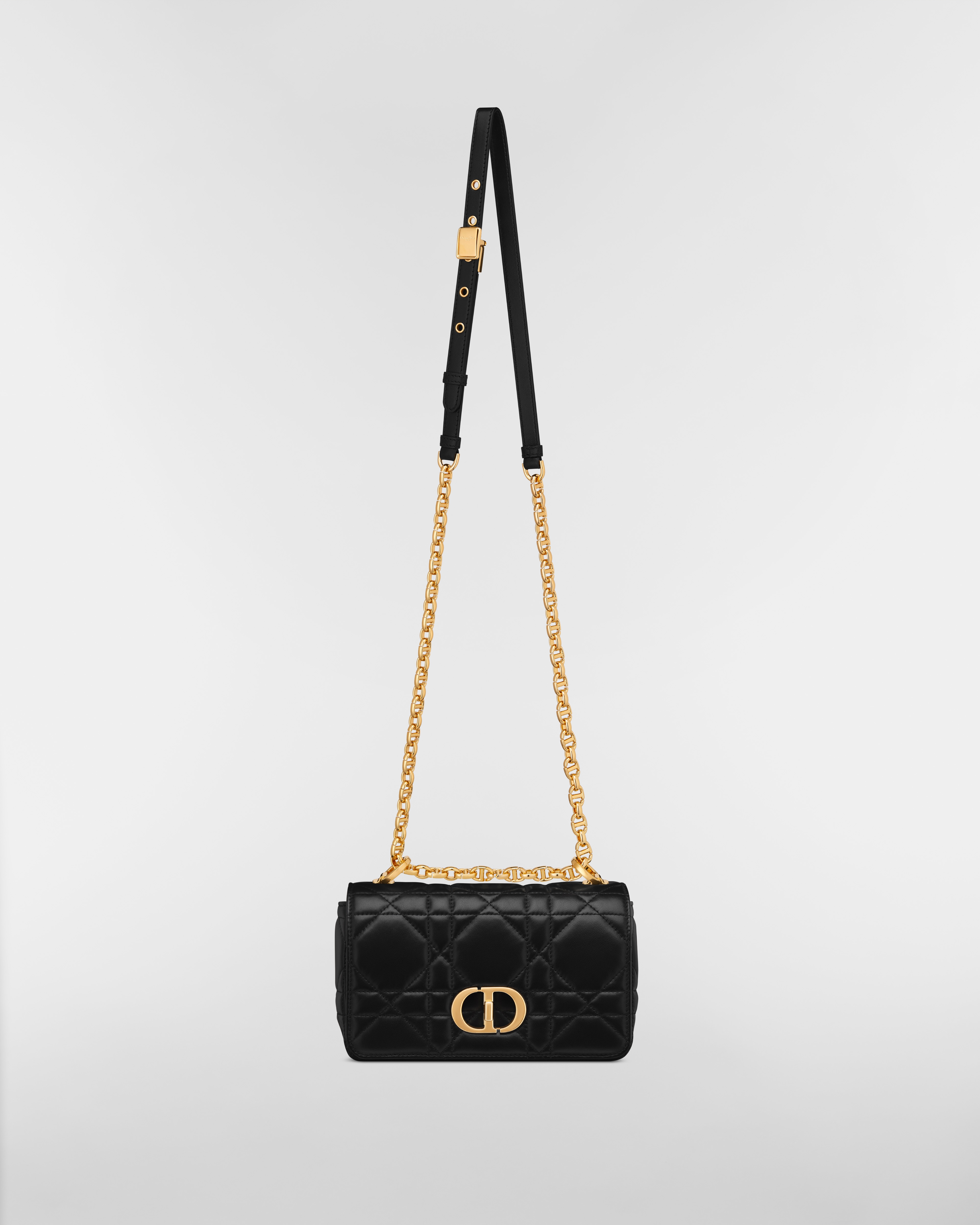 حقيبة Soft Dior Caro بالحجم الصغير جلد الخروف الأسود بنمط ماكرو كاناج E07