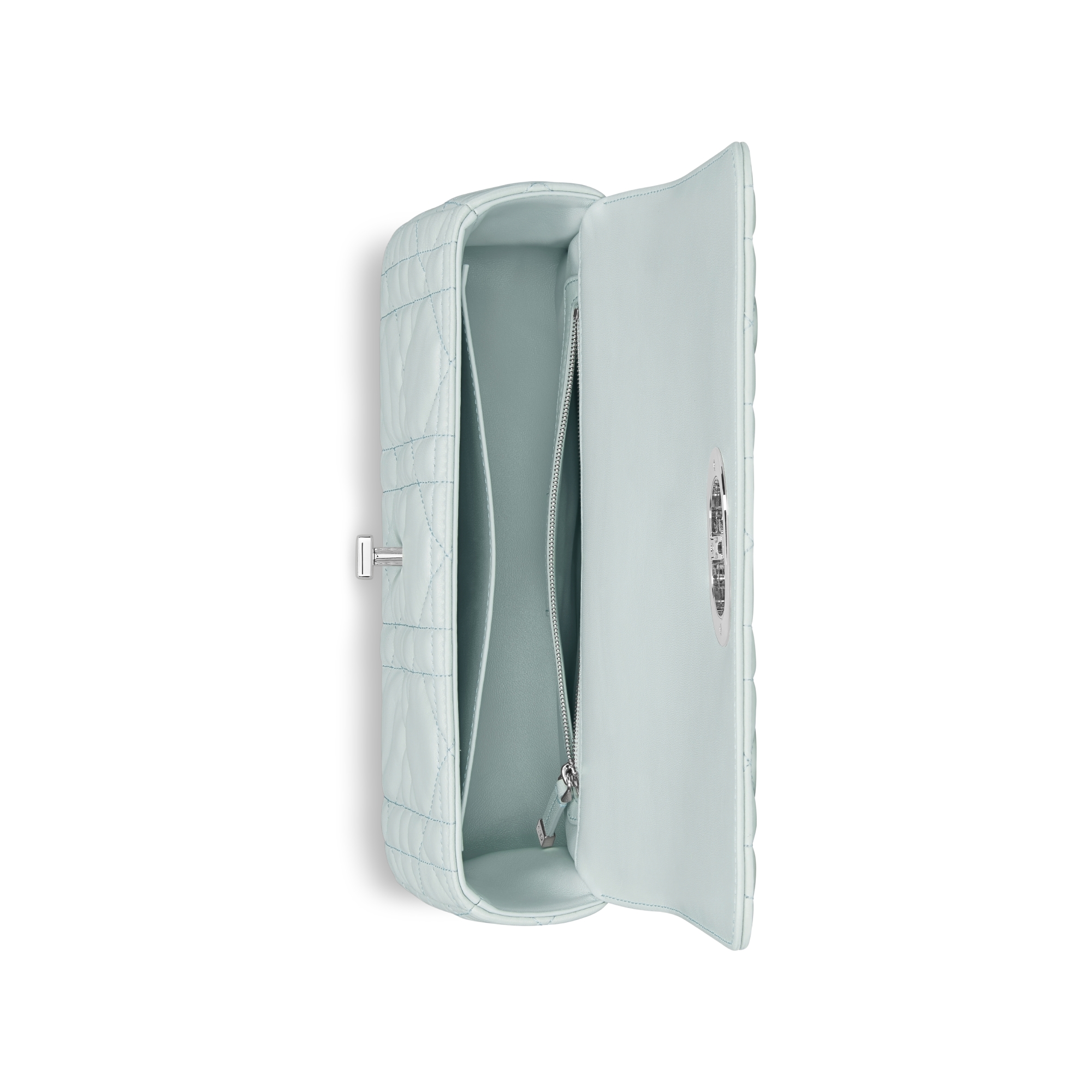 Bolsa Soft Dior Caro média Pele de cordeiro Macrocannage azul plácido E06