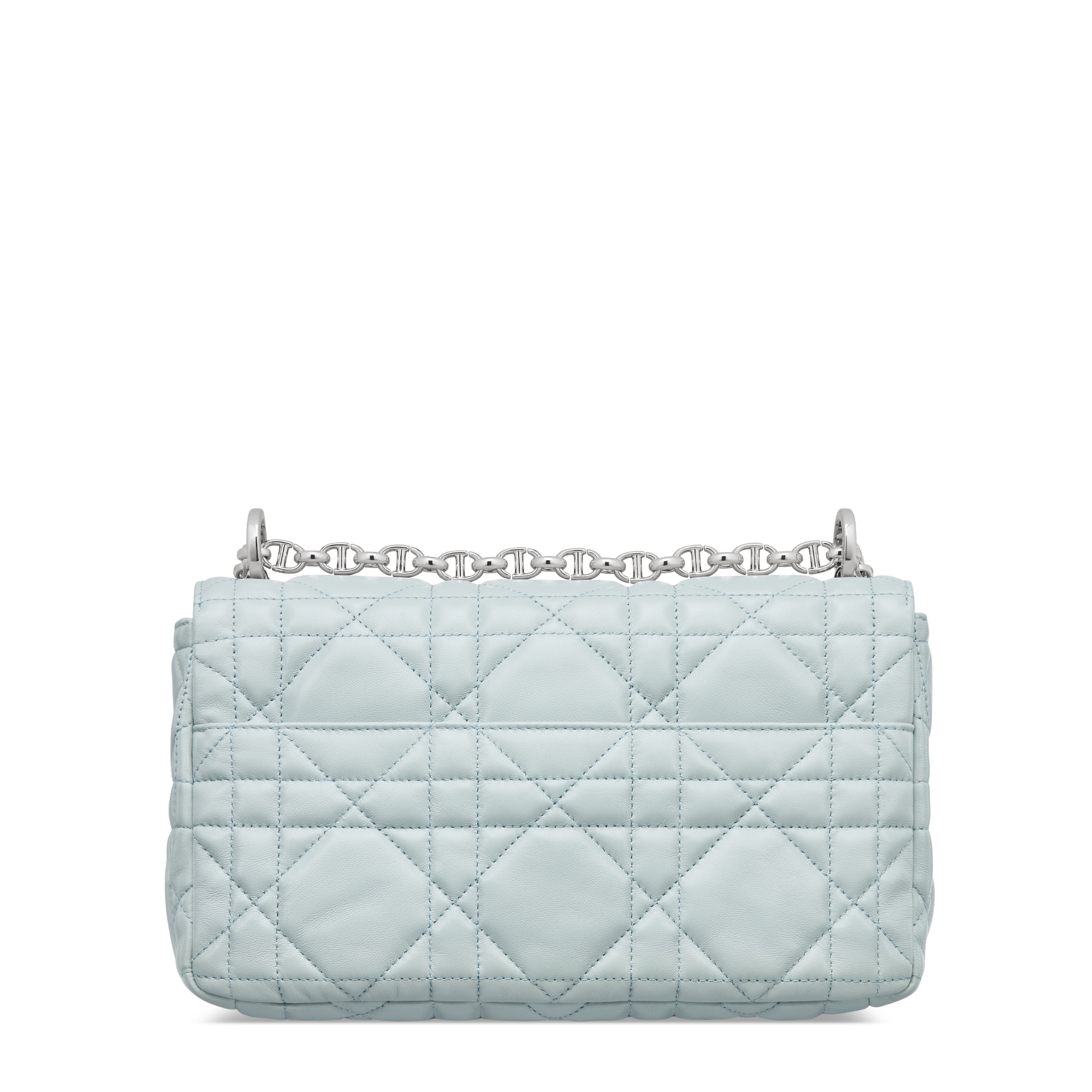 Bolsa Soft Dior Caro média Pele de cordeiro Macrocannage azul plácido E08