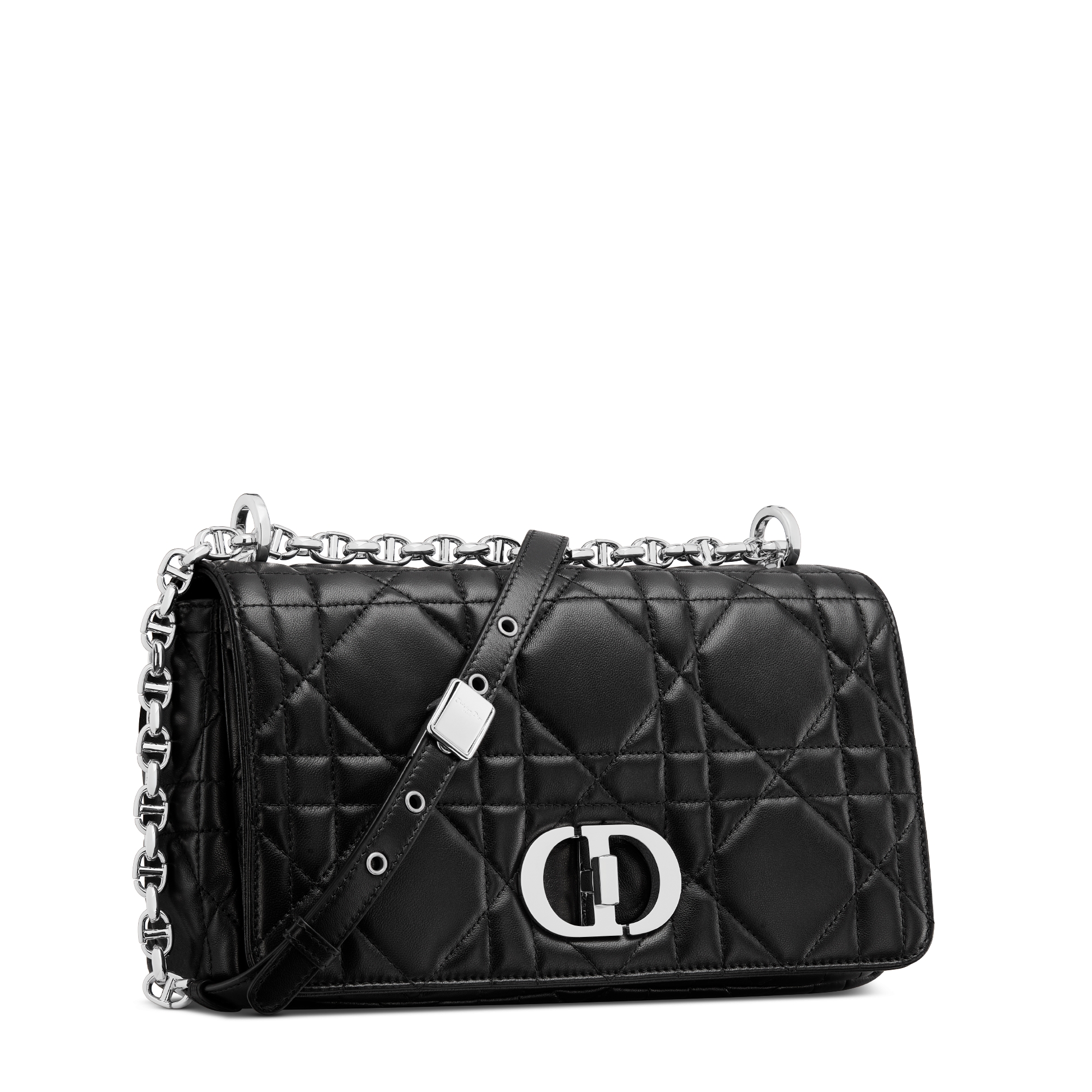 Medium Soft Dior Caro Bag Black Macrocannage Lambskin E03