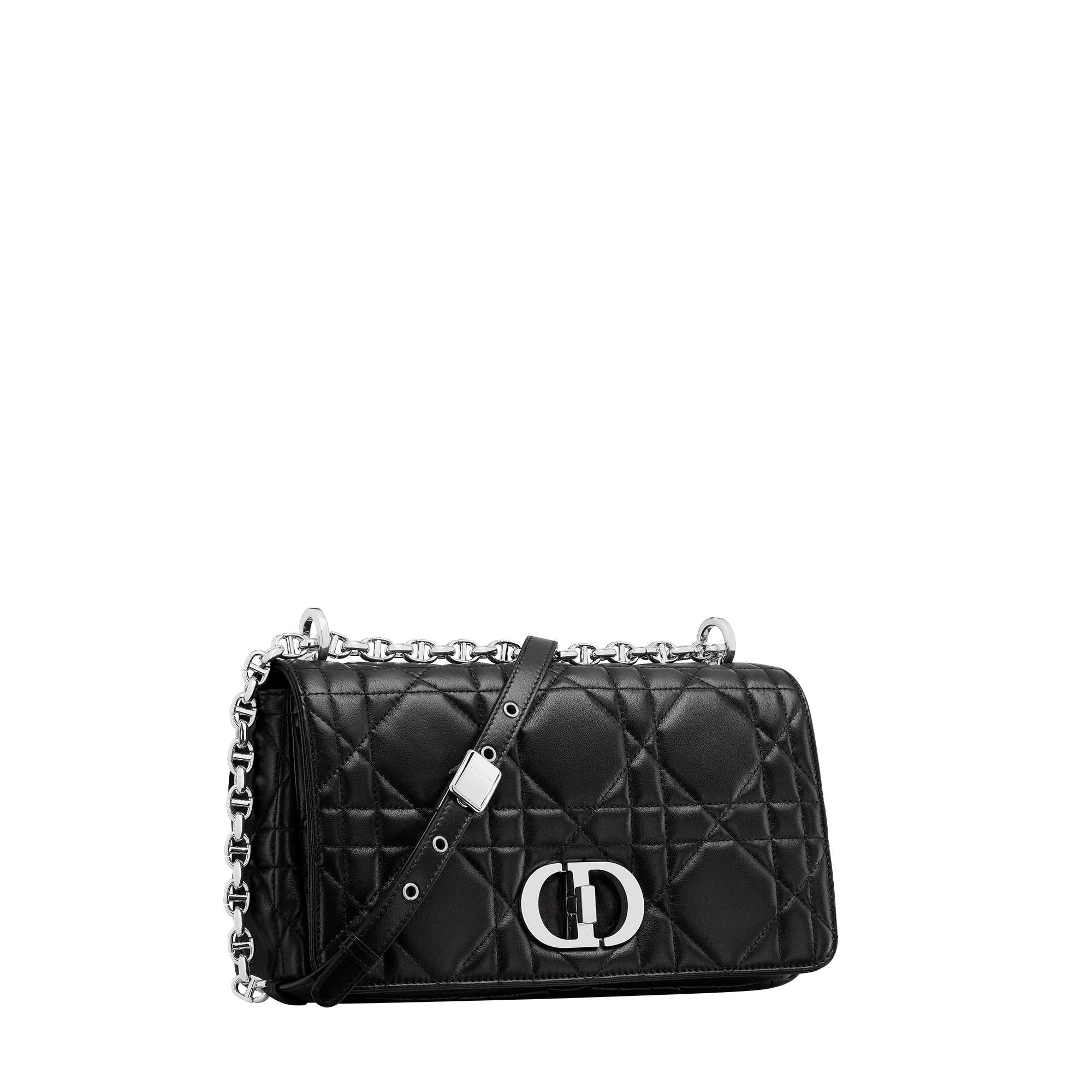 Medium Soft Dior Caro Bag Black Macrocannage Lambskin E03