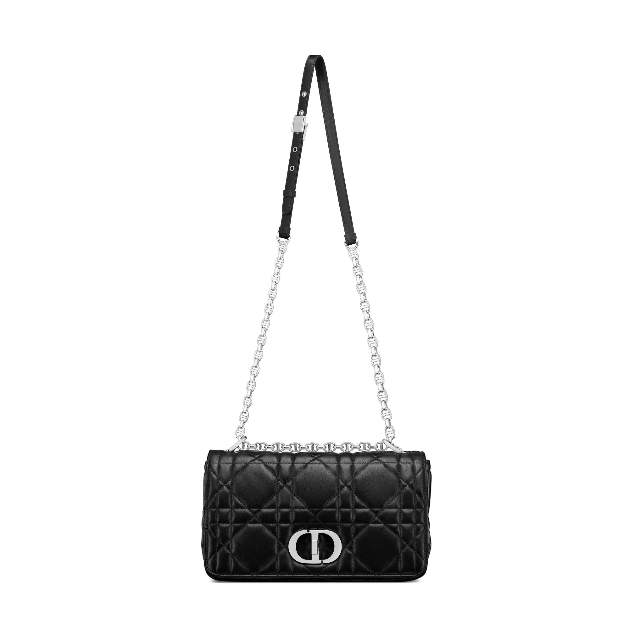 Medium Soft Dior Caro Bag Black Macrocannage Lambskin E07