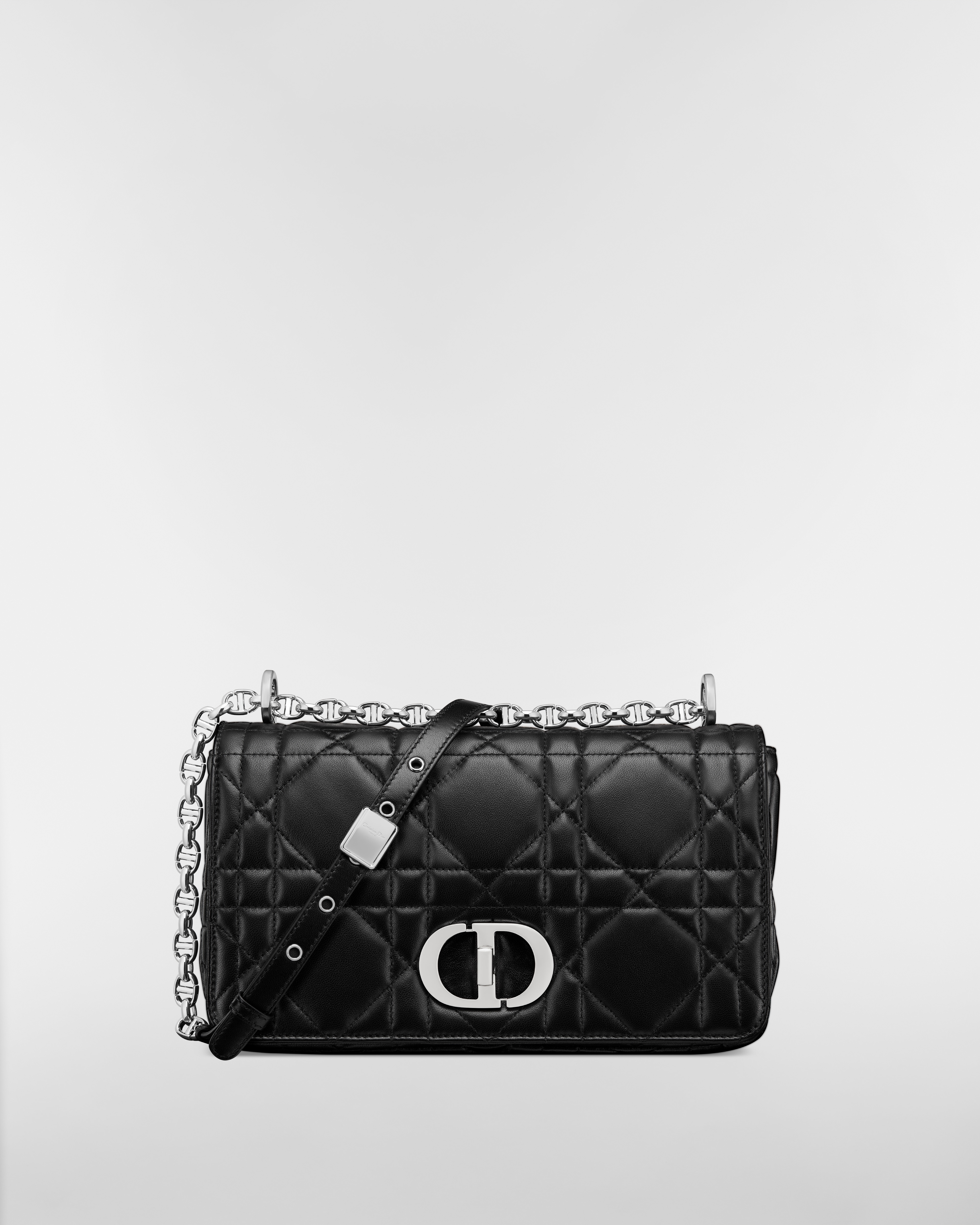 Mittelgroße Soft Dior Caro Tasche Macrocannage Lammleder in Schwarz E01