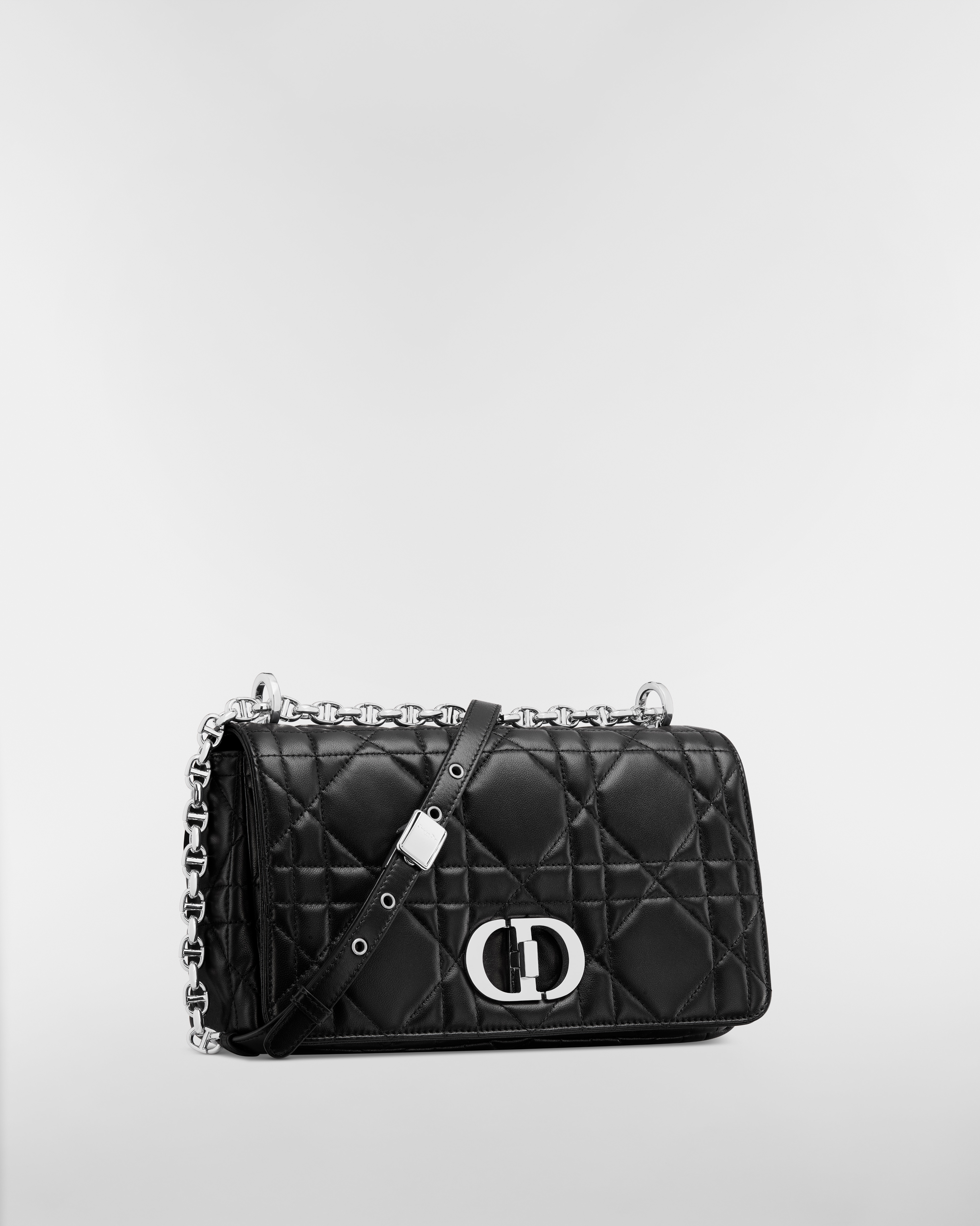 Mittelgroße Soft Dior Caro Tasche Macrocannage Lammleder in Schwarz E03