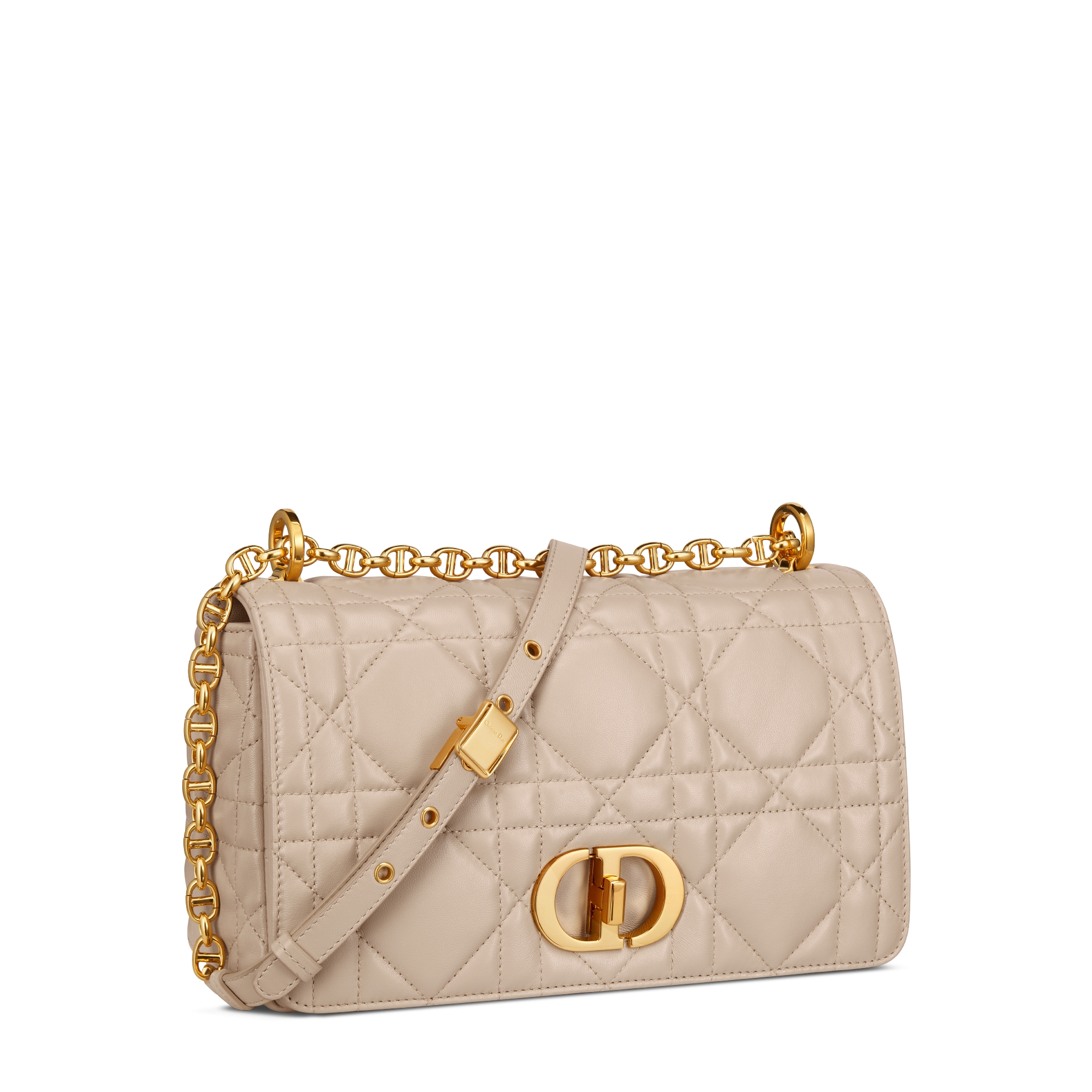 Medium Soft Dior Caro Bag Powder Beige Macrocannage Lambskin E03