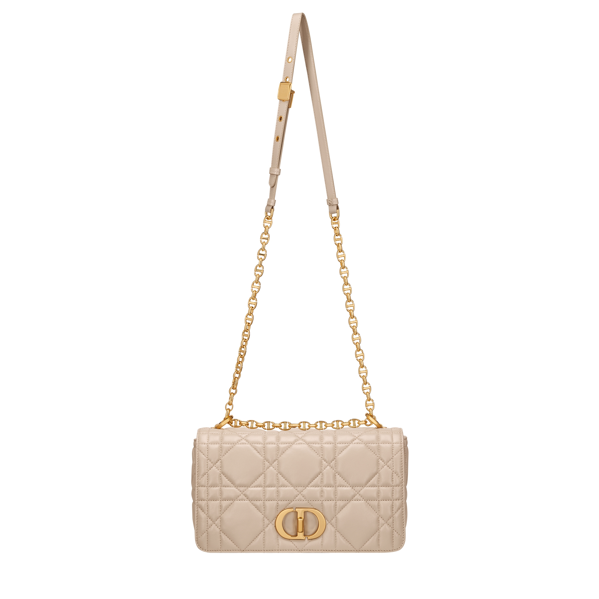 Medium Soft Dior Caro Bag Powder Beige Macrocannage Lambskin E07