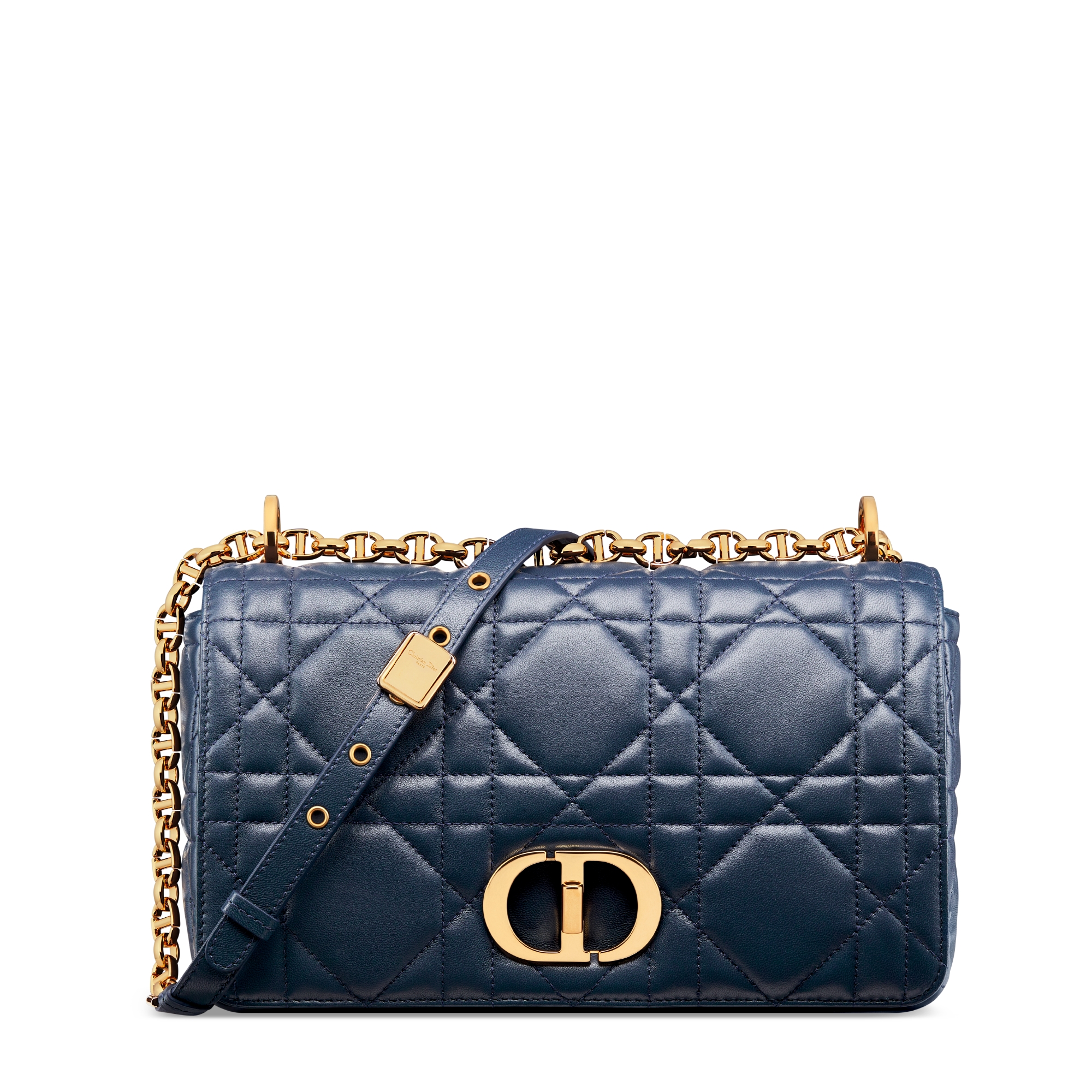 Medium Soft Dior Caro Bag Deep Ocean Blue Macrocannage Lambskin E01