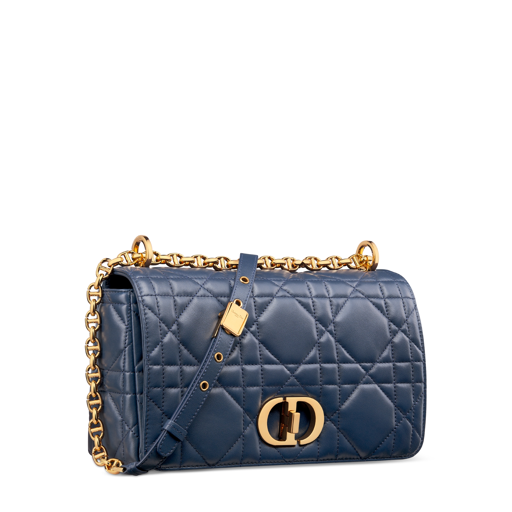 Bolso mediano Soft Dior Caro Piel de cordero Macrocannage azul océano E03