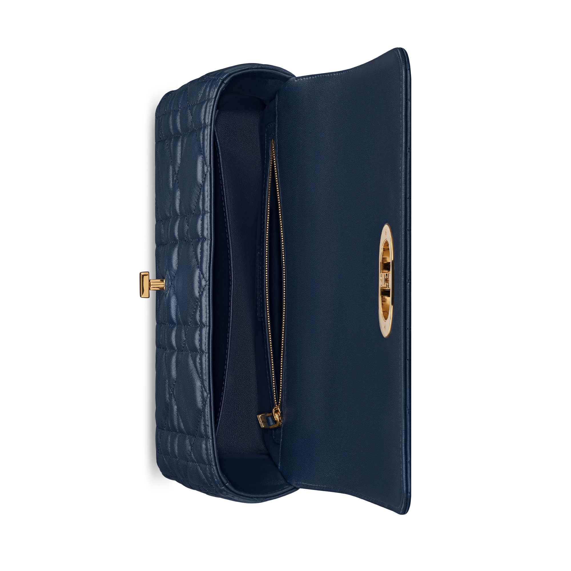 Bolso mediano Soft Dior Caro Piel de cordero Macrocannage azul océano E06