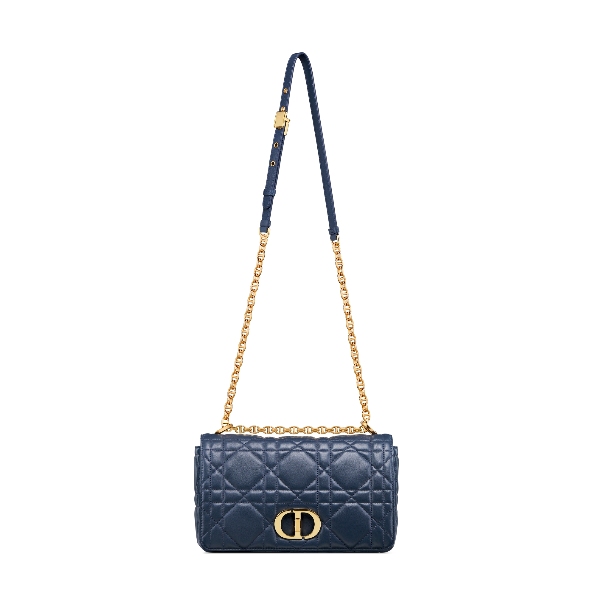Bolso mediano Soft Dior Caro Piel de cordero Macrocannage azul océano E07