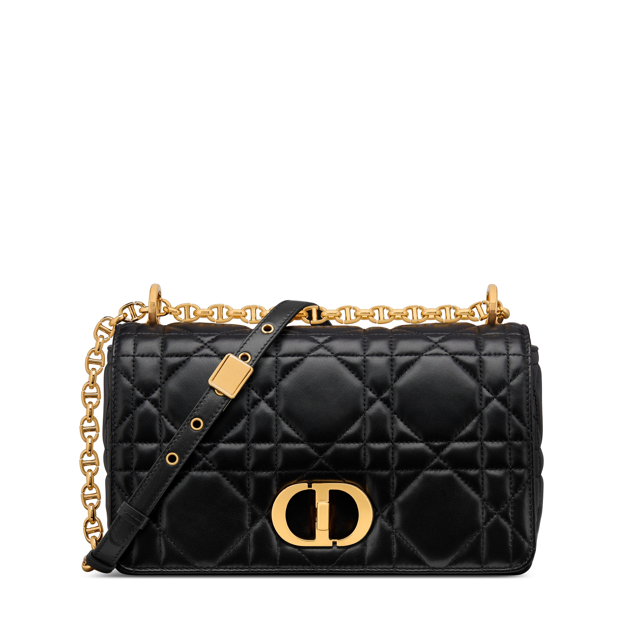 Medium Soft Dior Caro Bag Black Macrocannage Lambskin E01
