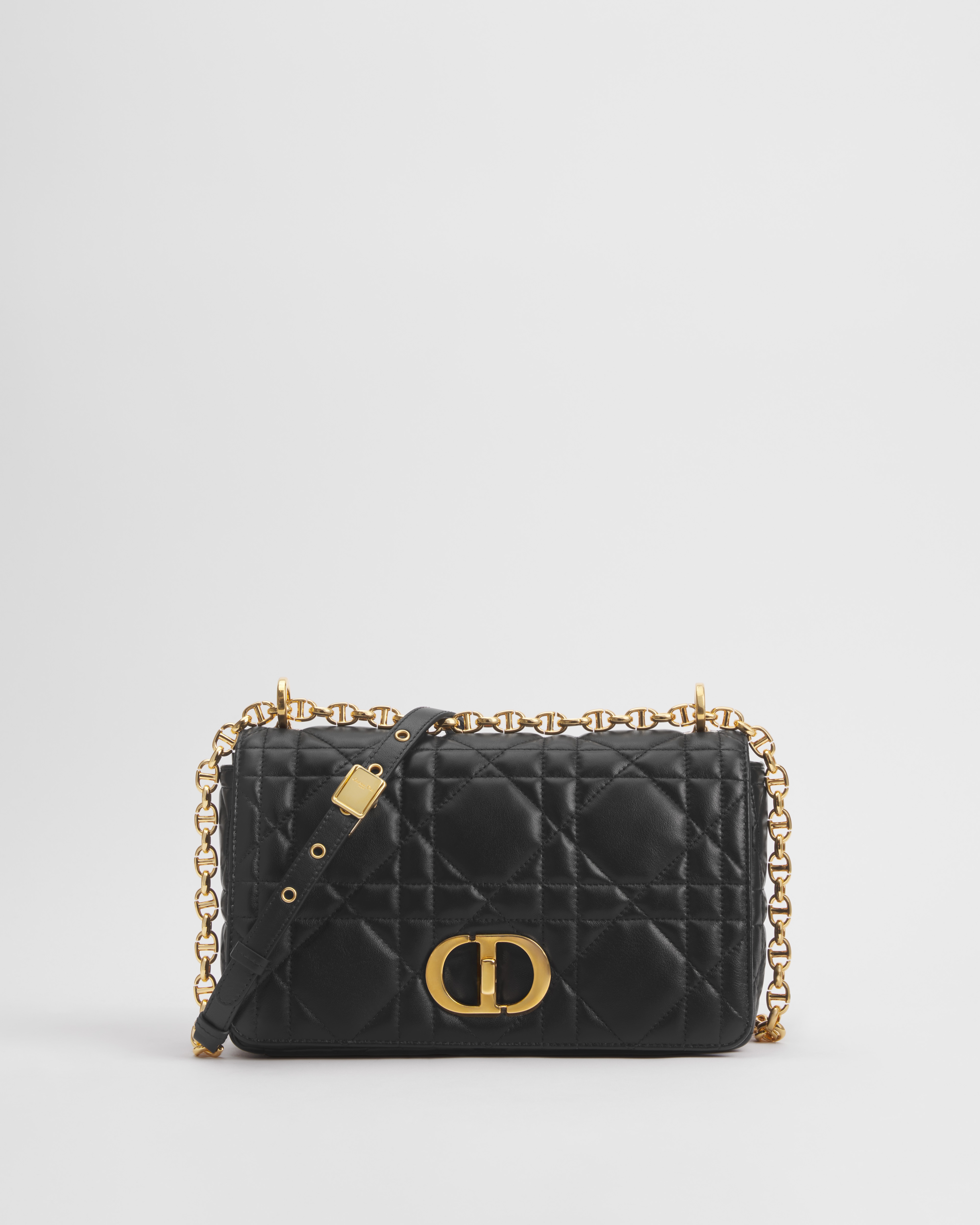 Mittelgroße Soft Dior Caro Tasche Macrocannage Lammleder in Schwarz E01