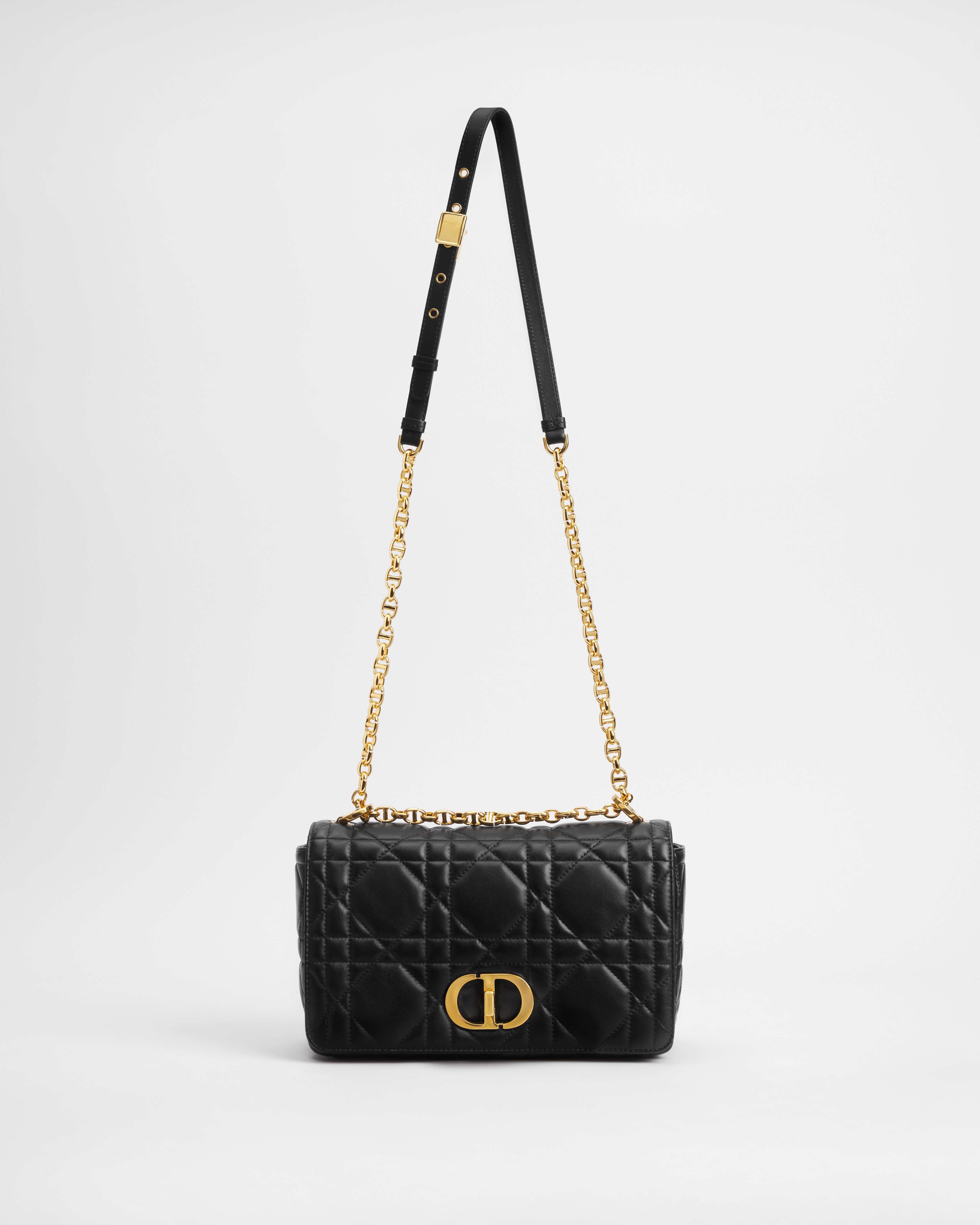 Mittelgroße Soft Dior Caro Tasche Macrocannage Lammleder in Schwarz E07