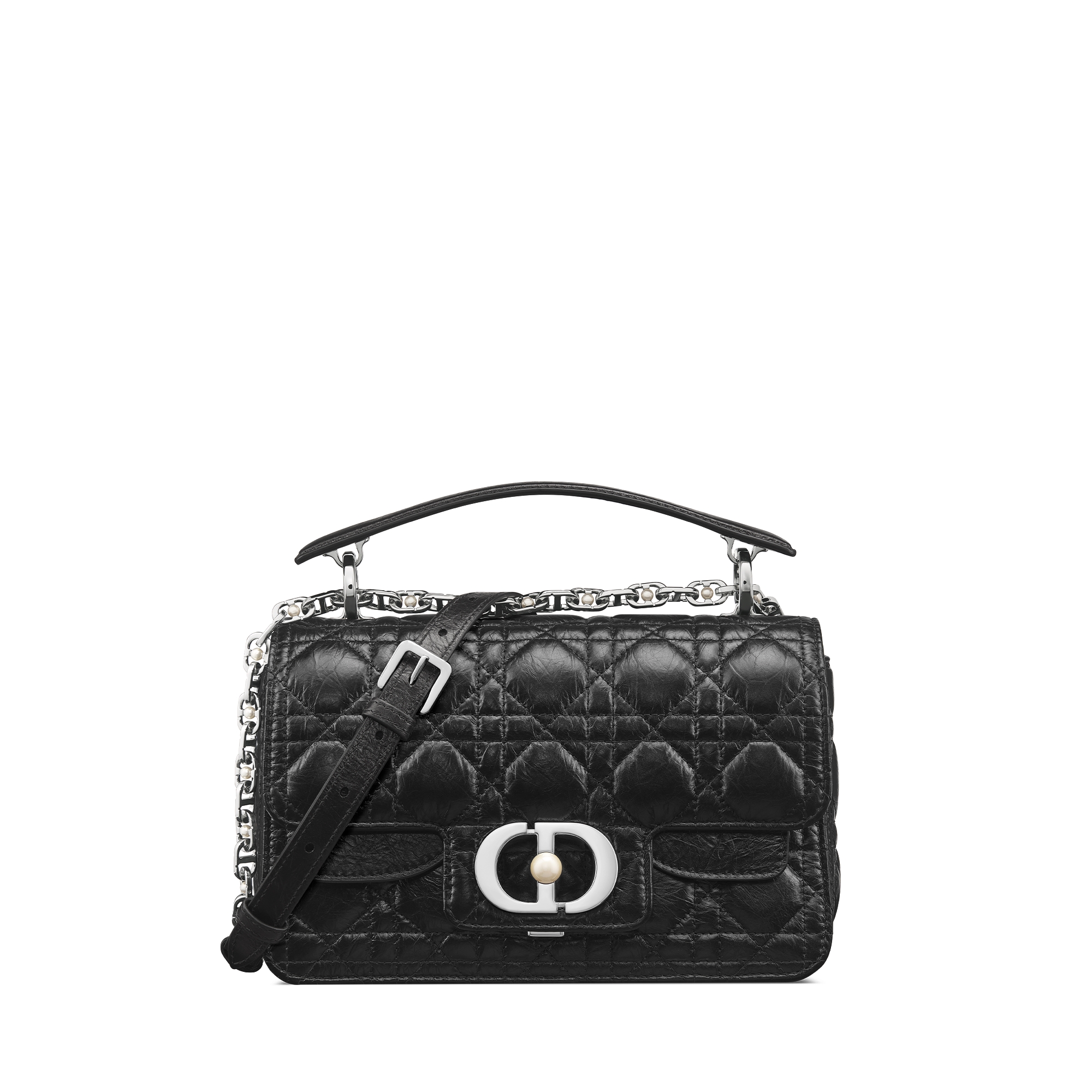 Small Dior Jolie Top Handle Bag Black Macrocannage Crinkled