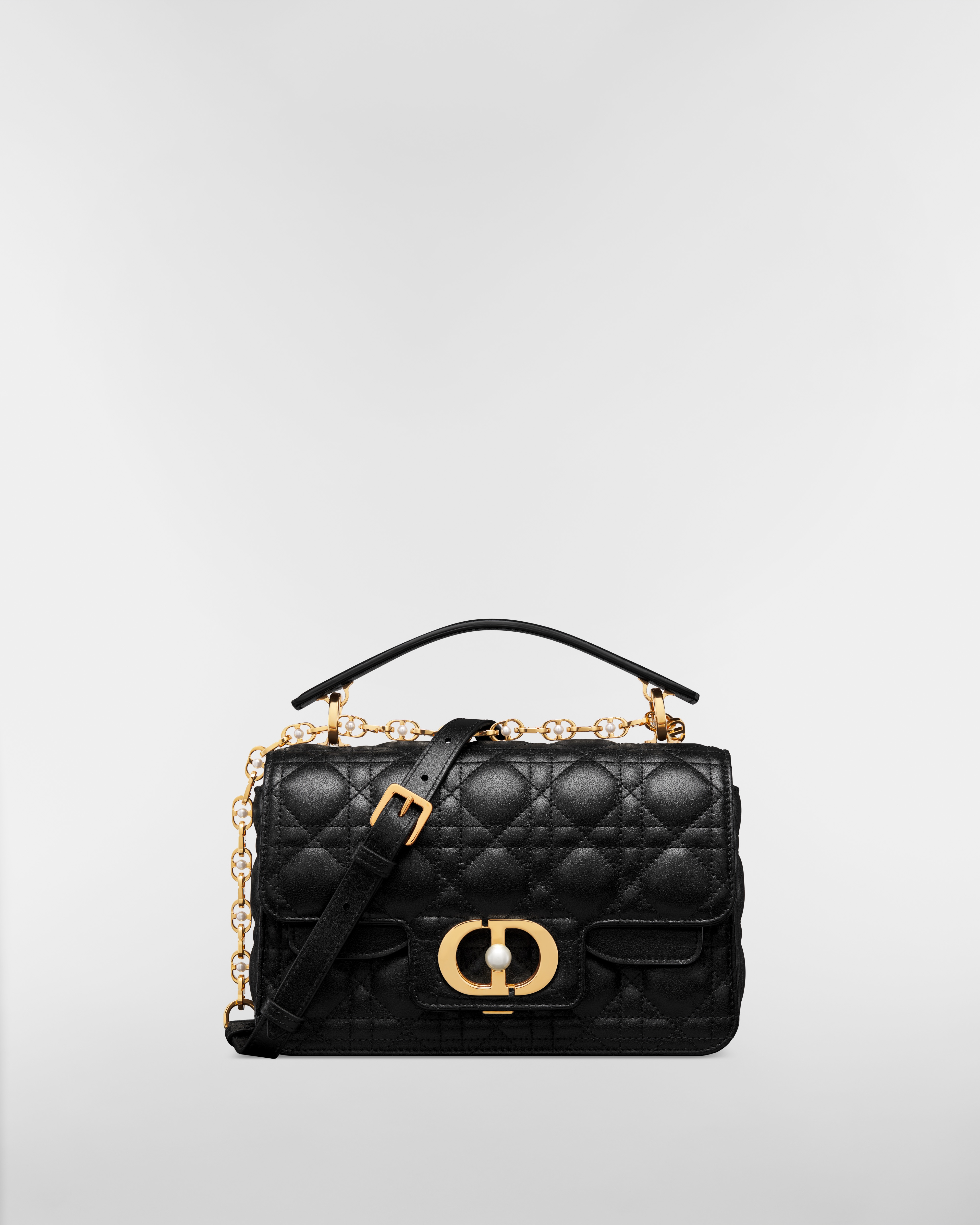 حقيبة Dior Jolie Top Handle بالحجم الصغير جلد العجل الأسود بنمط كاناج E01