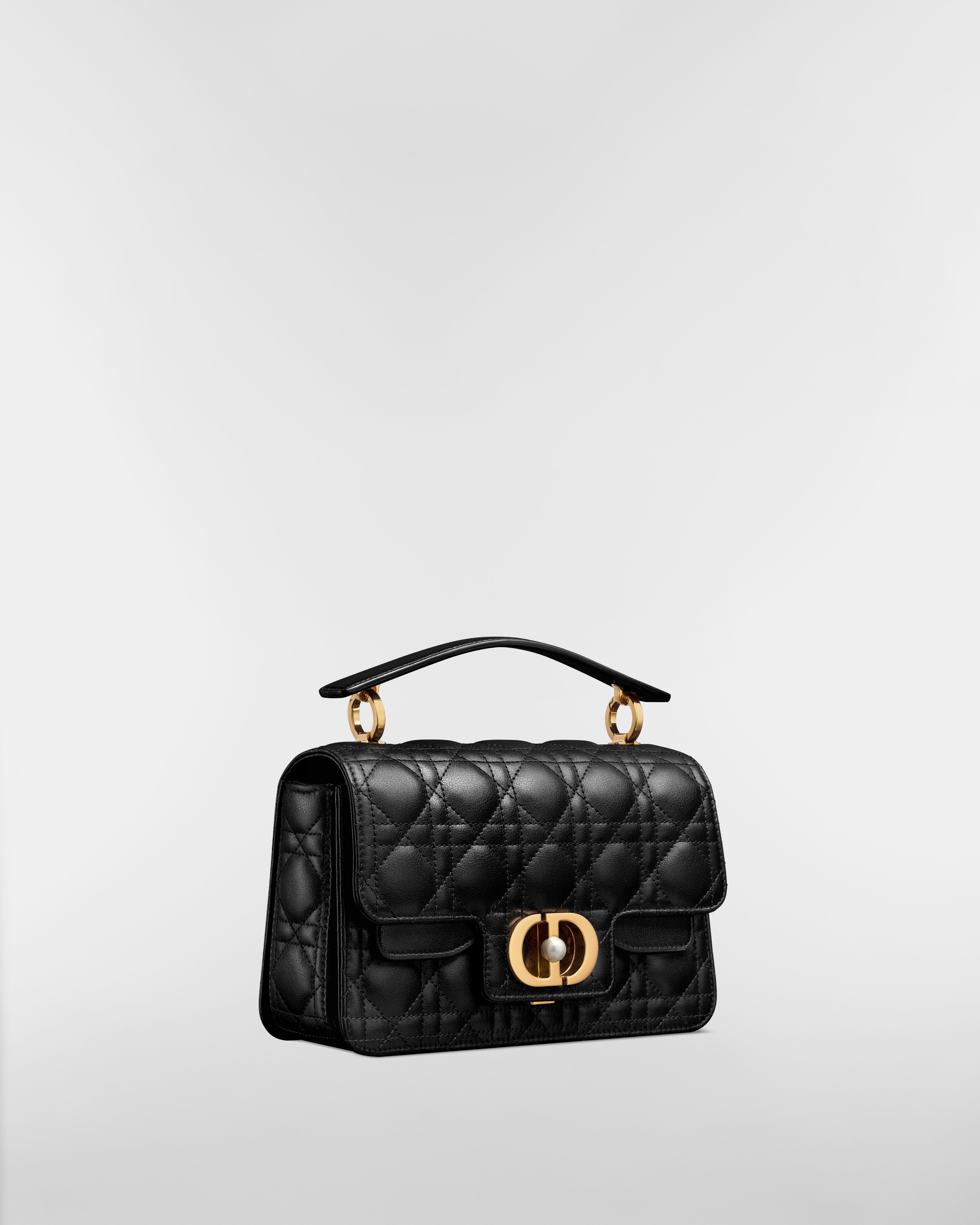 Bolsa Dior Jolie Top Handle pequena Couro de vitelo Cannage preto E03