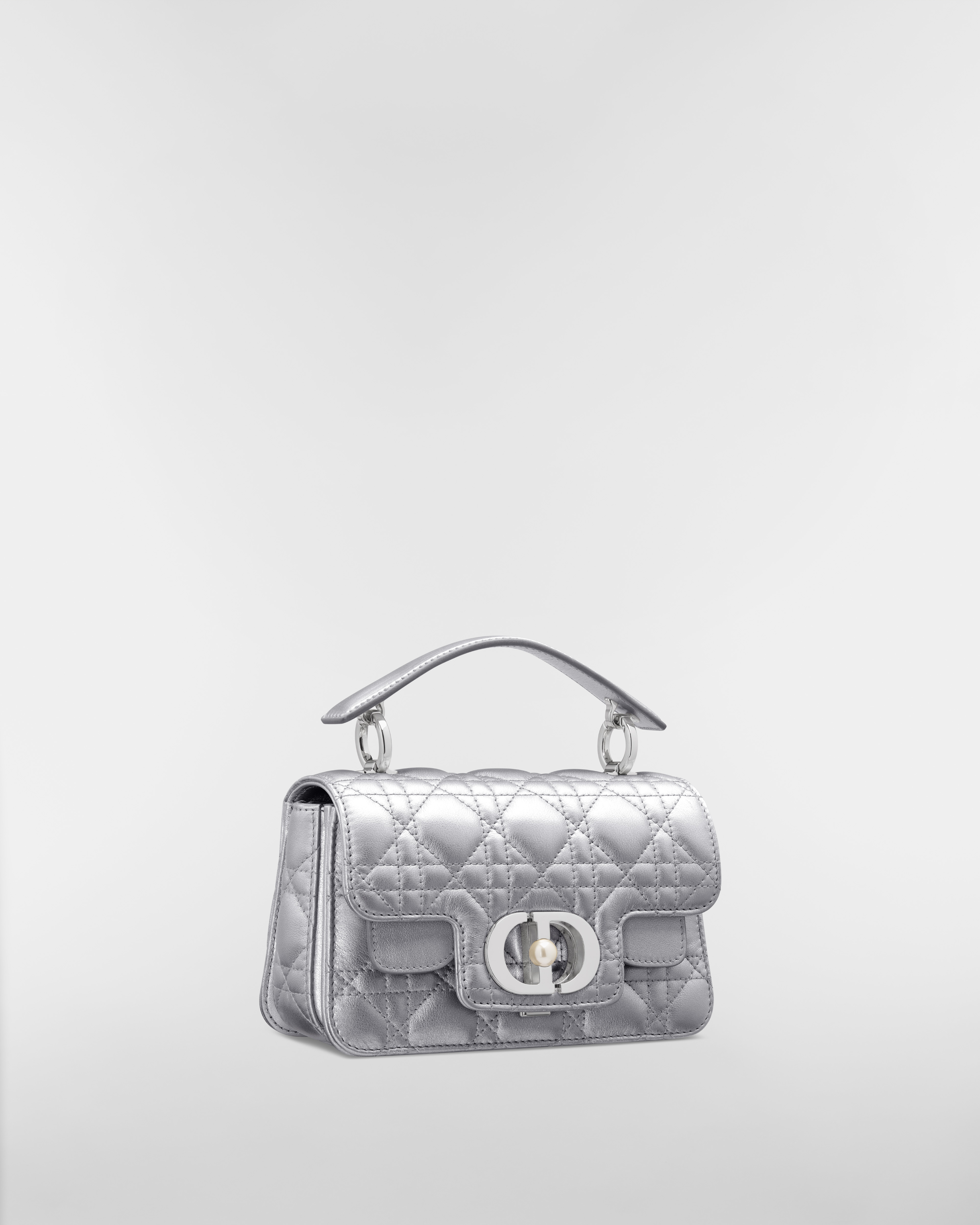Mini Dior Jolie Top Handle Bag Silver-Tone Iridescent Metallic Cannage Calfskin E03