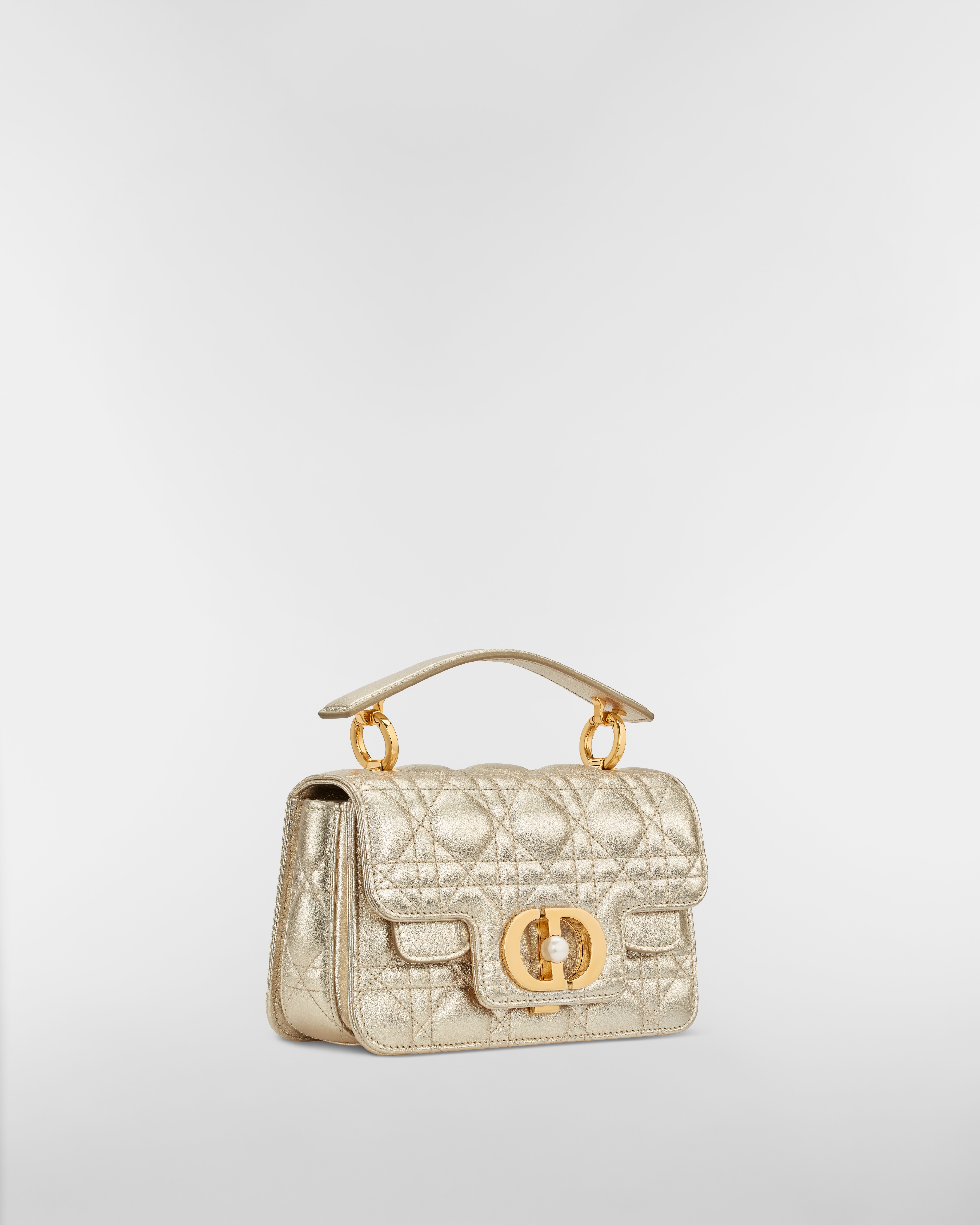 Mini Dior Jolie Top Handle Bag Metallic Gold-Tone Cannage Calfskin E03