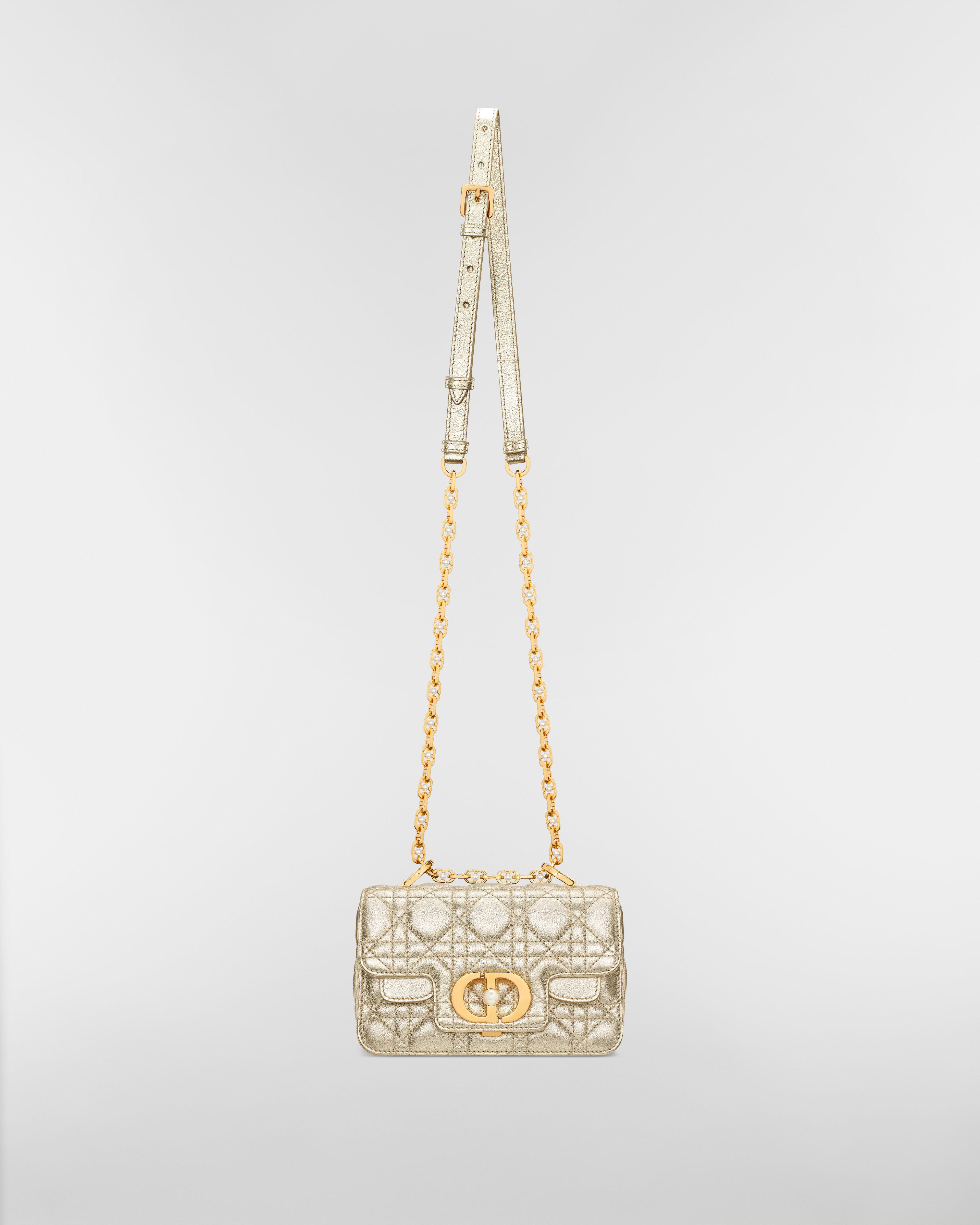 Mini Dior Jolie Top Handle Bag Metallic Gold-Tone Cannage Calfskin E07