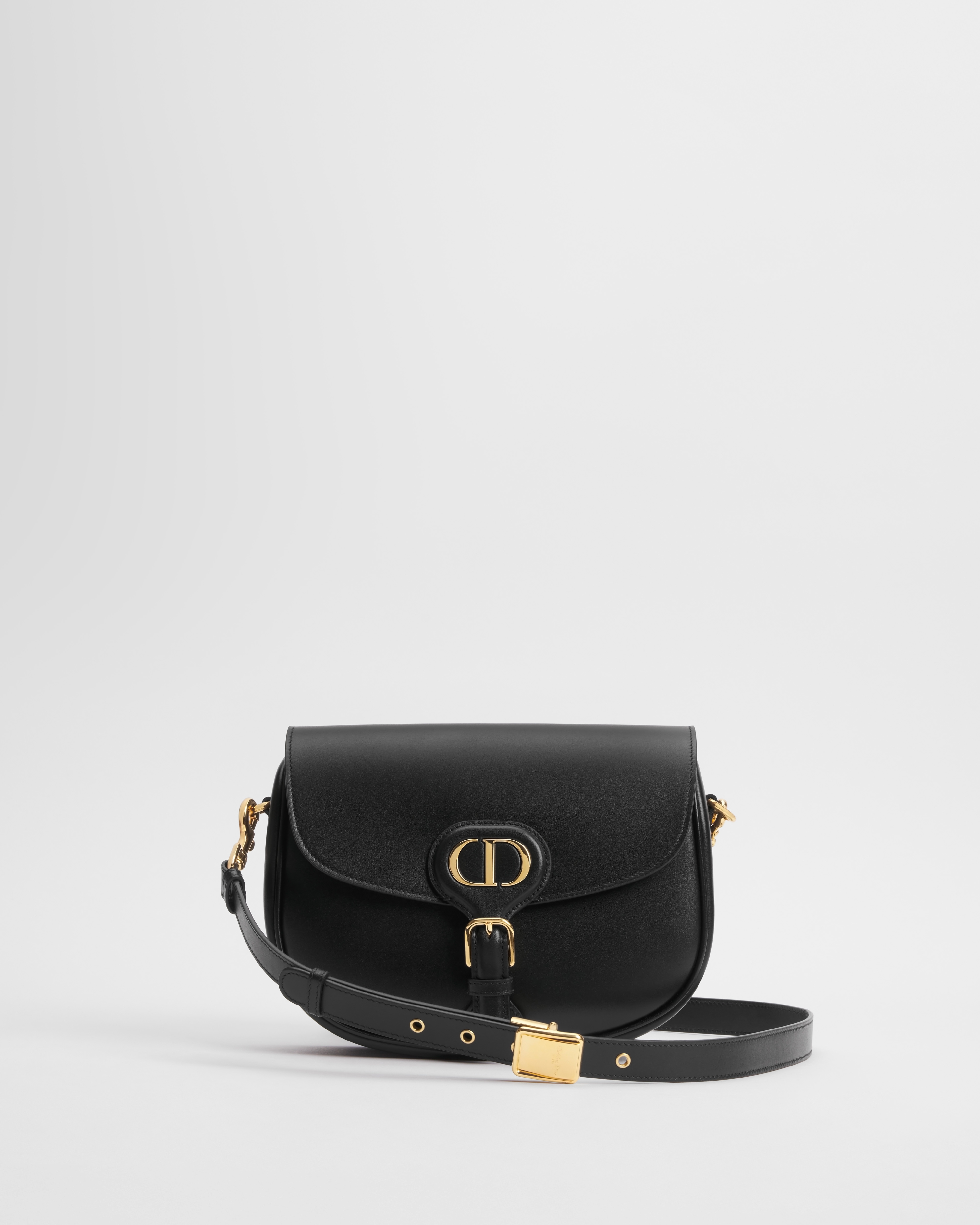 Mittelgroße Dior Bobby Tasche Boxcalf in Schwarz E01