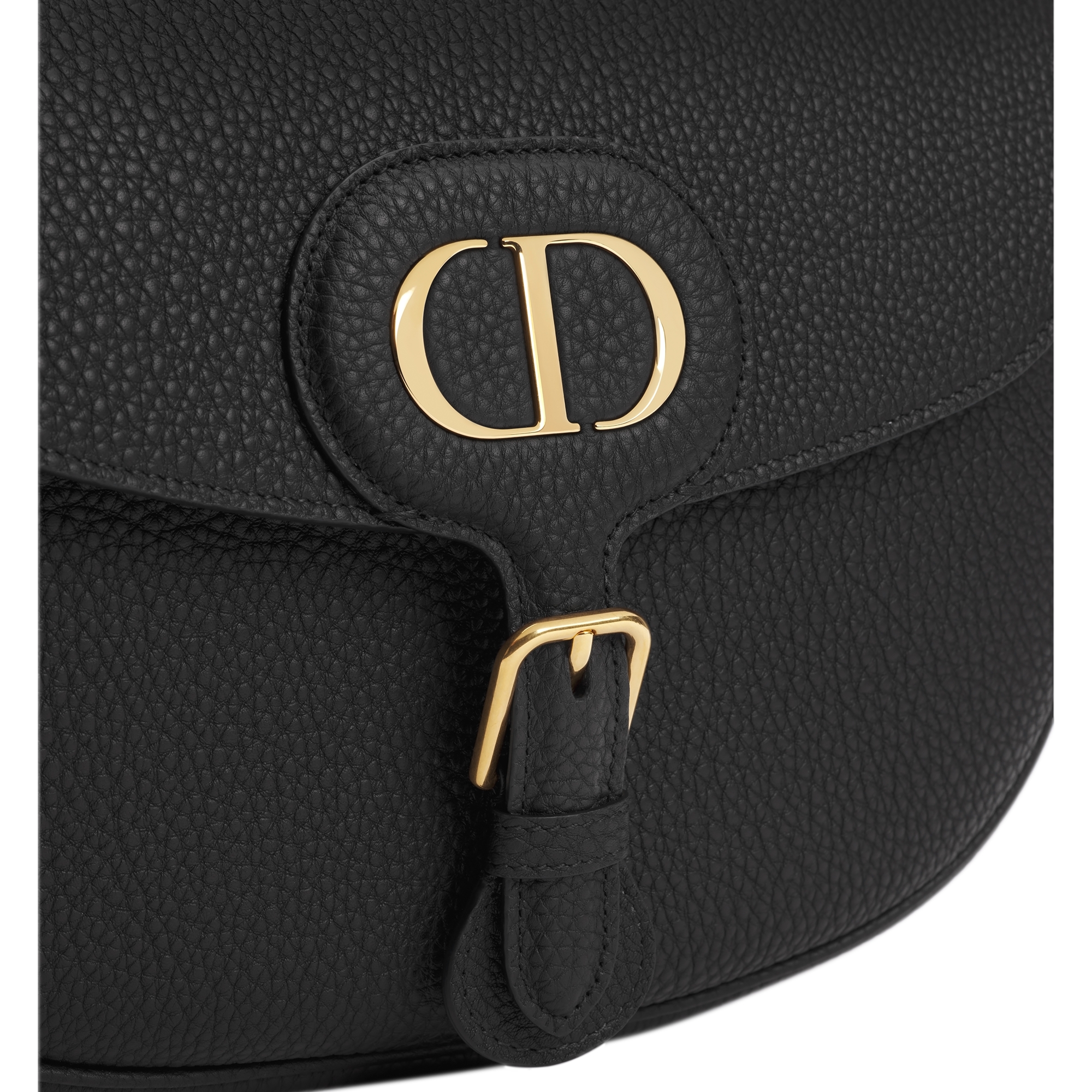 Large Dior Bobby Bag Black Grained Calfskin with Blue Dior Oblique Embroidered Shoulder Strap E09