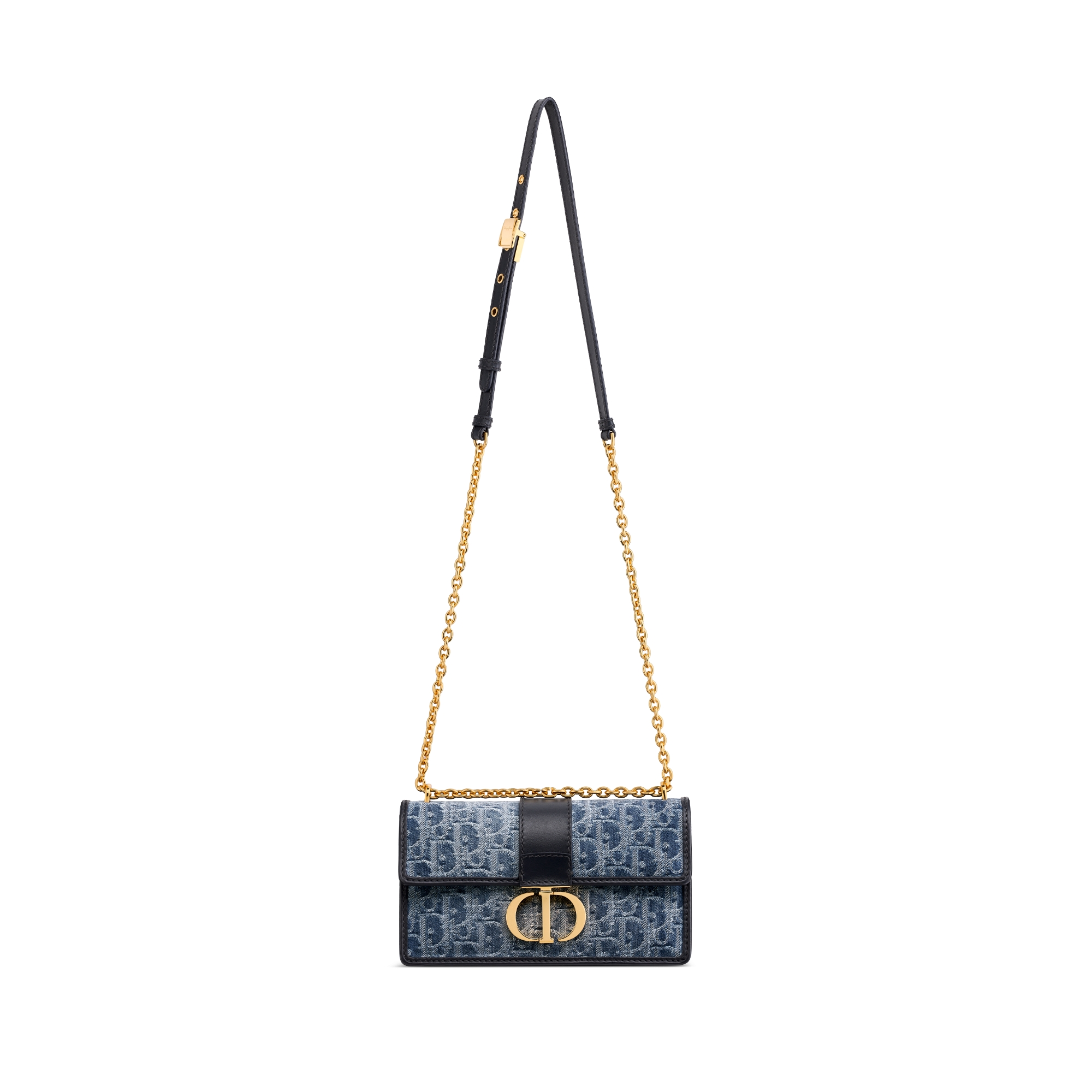 30 Montaigne East-West Bag with Chain Blue Denim Dior Oblique Jacquard E07
