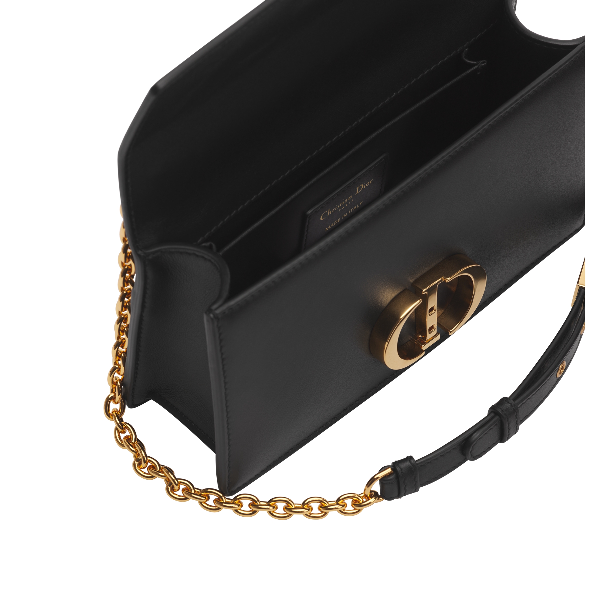 30 Montaigne East-West Bag with Chain Black Calfskin E06