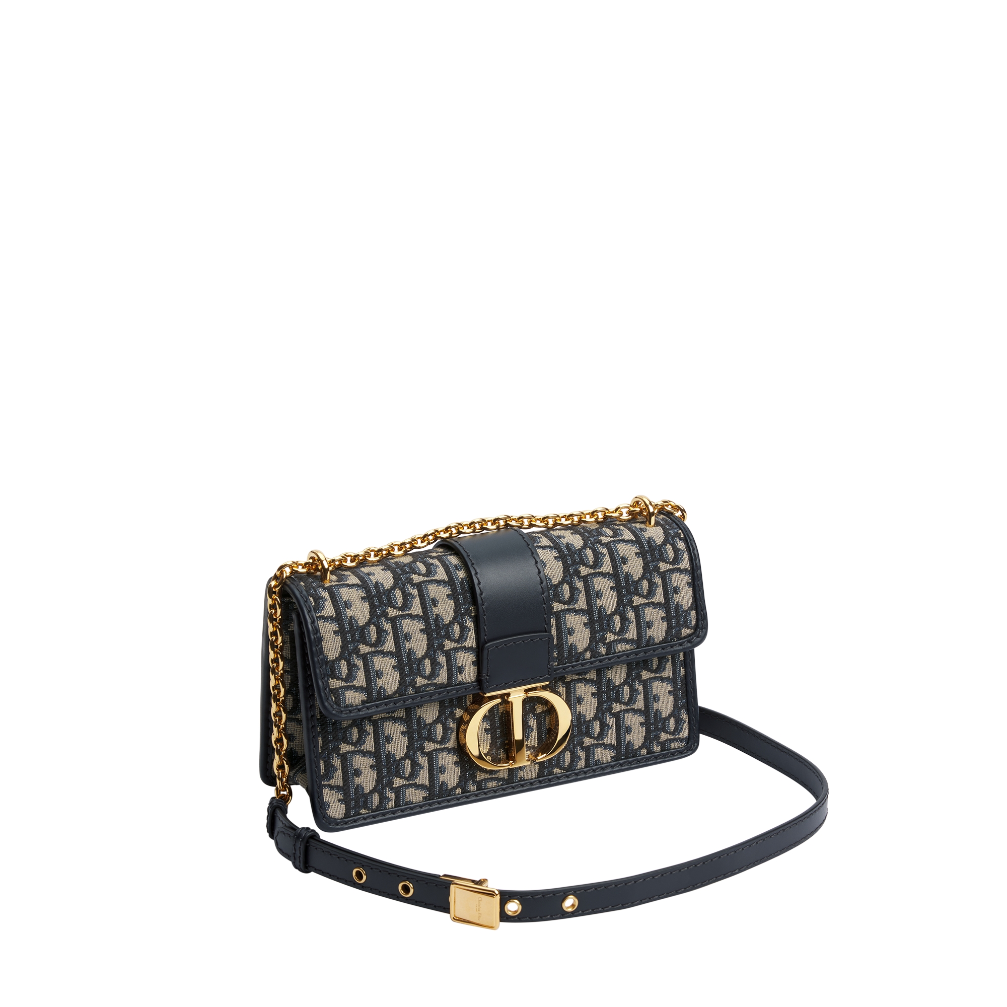 30 Montaigne East-West Bag with Chain Blue Dior Oblique Jacquard E03