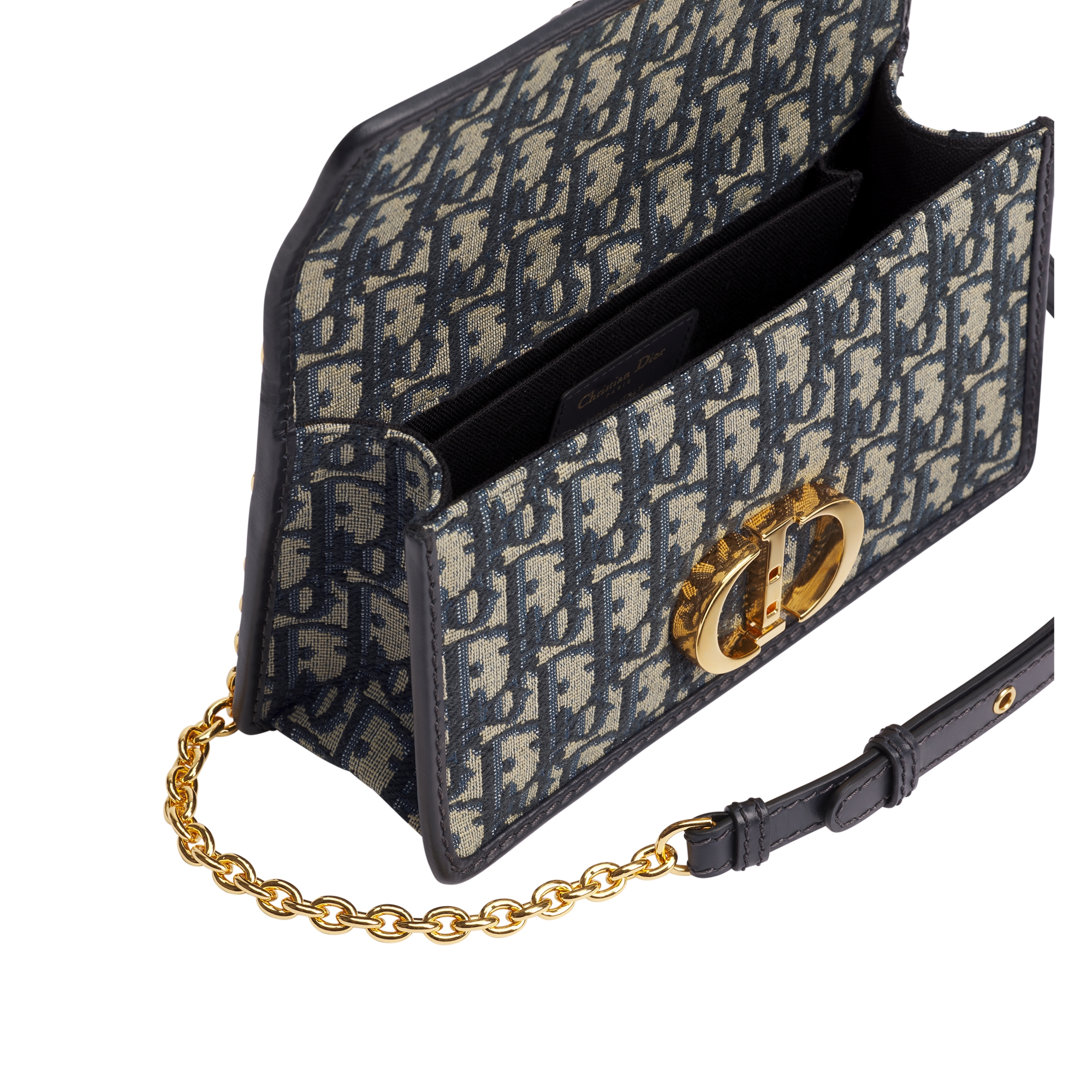 30 Montaigne East-West Bag with Chain Blue Dior Oblique Jacquard E09