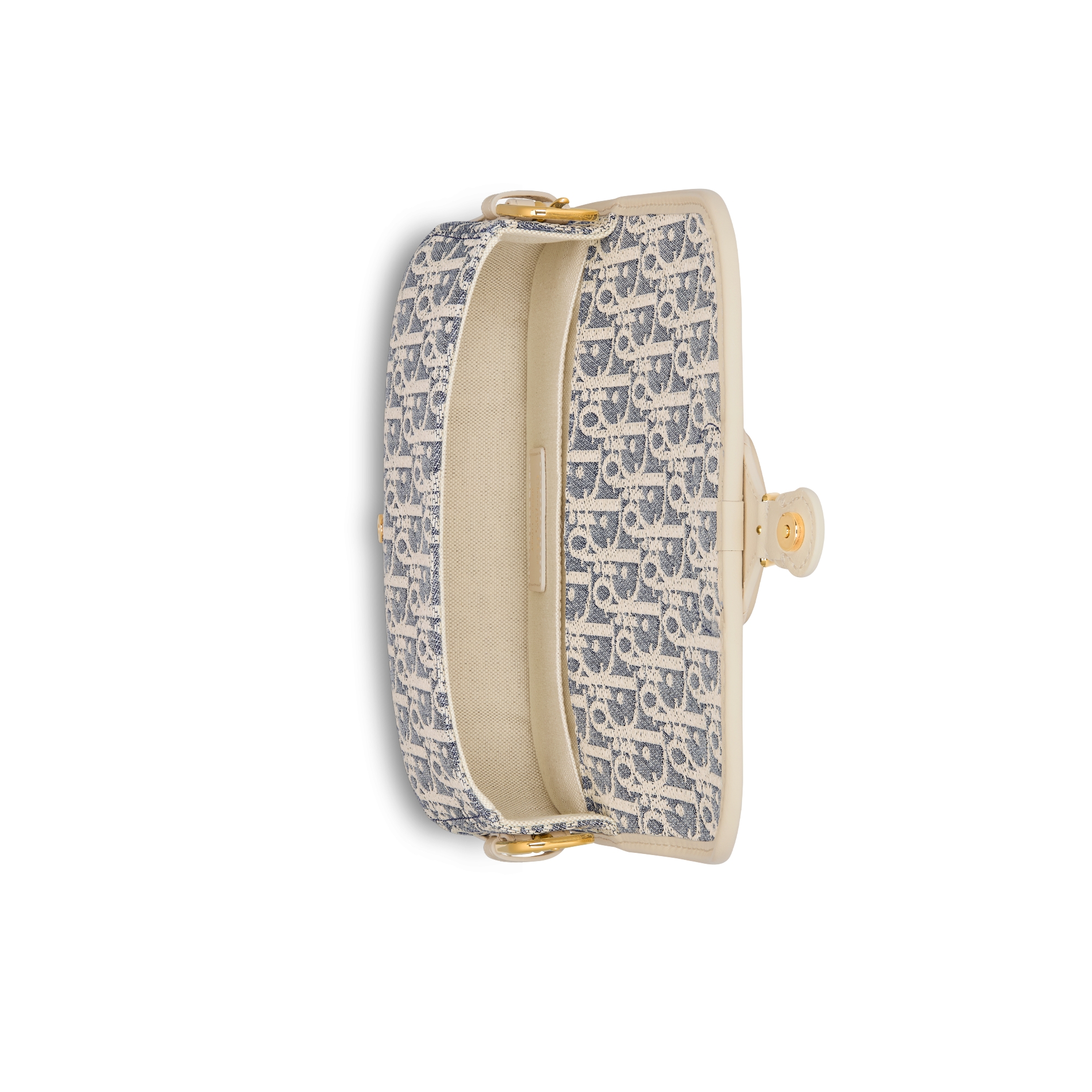 Sac East-West Dior Bobby Tissu Chambray avec effet raphia Dior Oblique bleu et cuir de veau lisse couleur biscuit clair E06