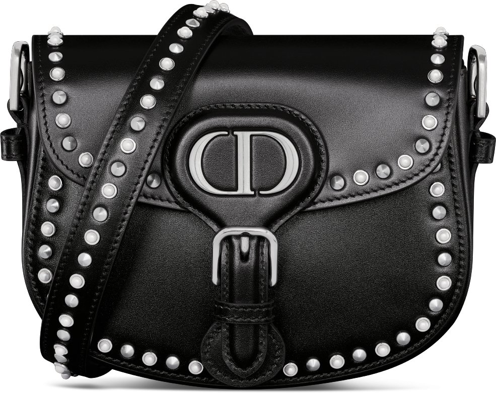 Small Dior Bobby Bag Black Calfskin with Silver-Finish Studs | DIOR