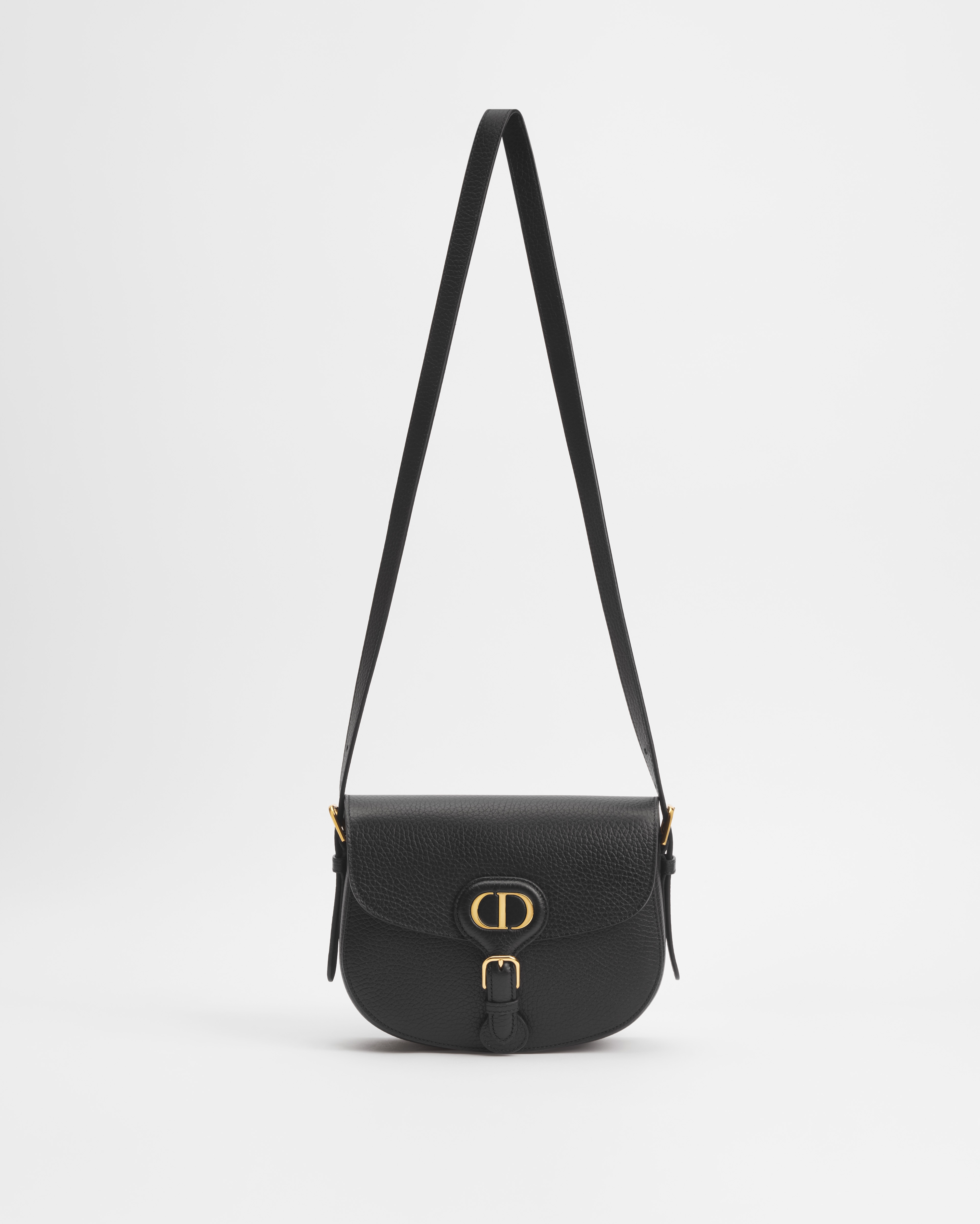 Mittelgroße Dior Bobby Tasche Genarbtes Kalbsleder in Schwarz E07