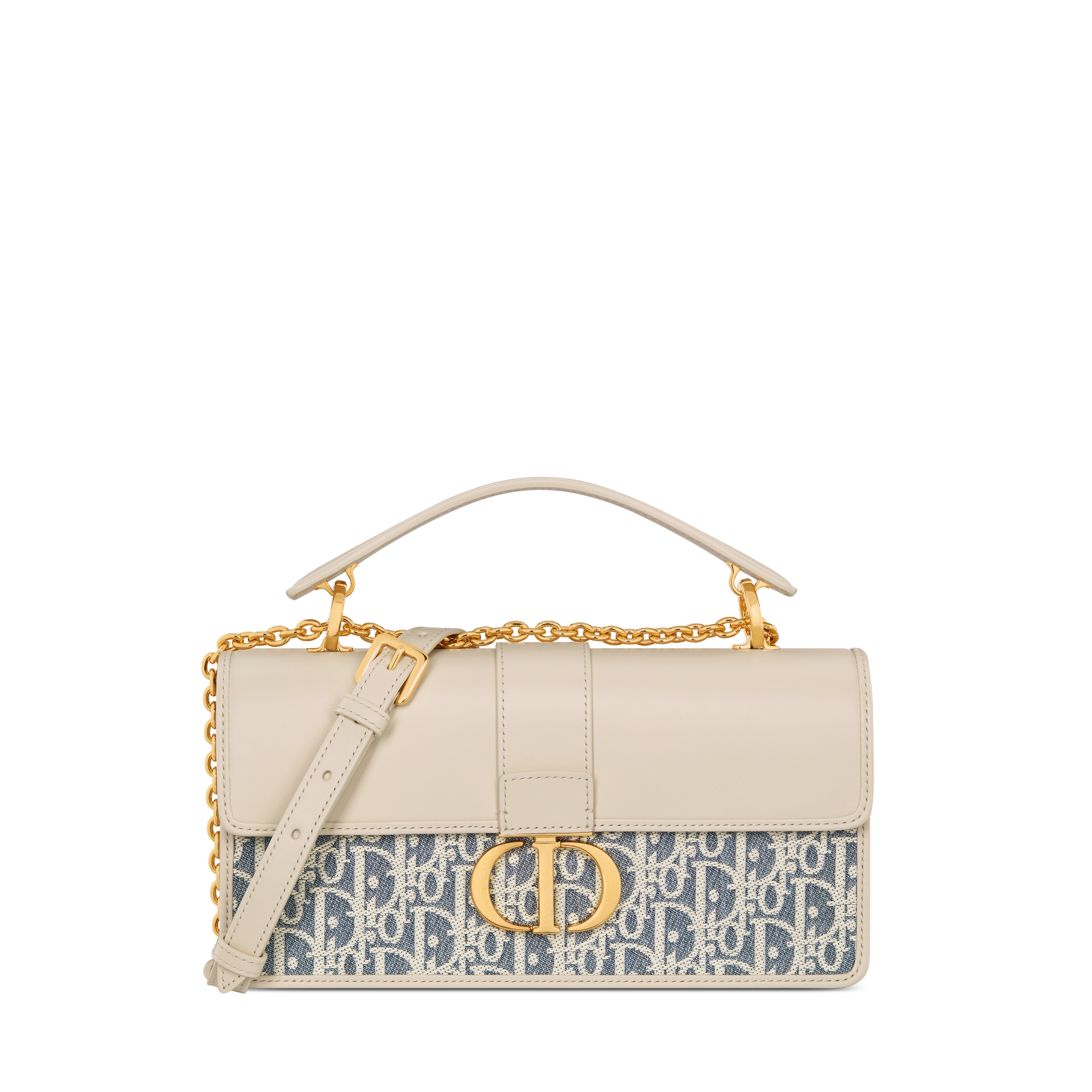 30 Montaigne Top Handle Bag Blue Dior Oblique Chambray with Raffia