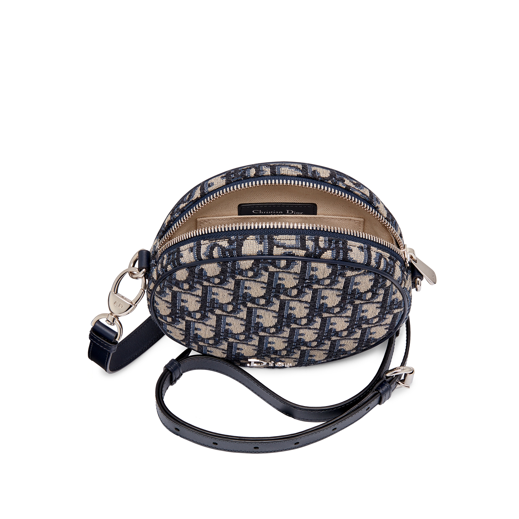 Baby Ball Bag Beige and Black Dior Oblique Jacquard and Blue Calfskin E06