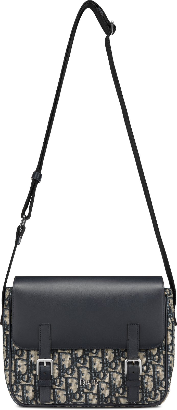 Kids Messenger Bag Blue Smooth Calfskin and Beige and Black Dior Oblique Jacquard DIOR
