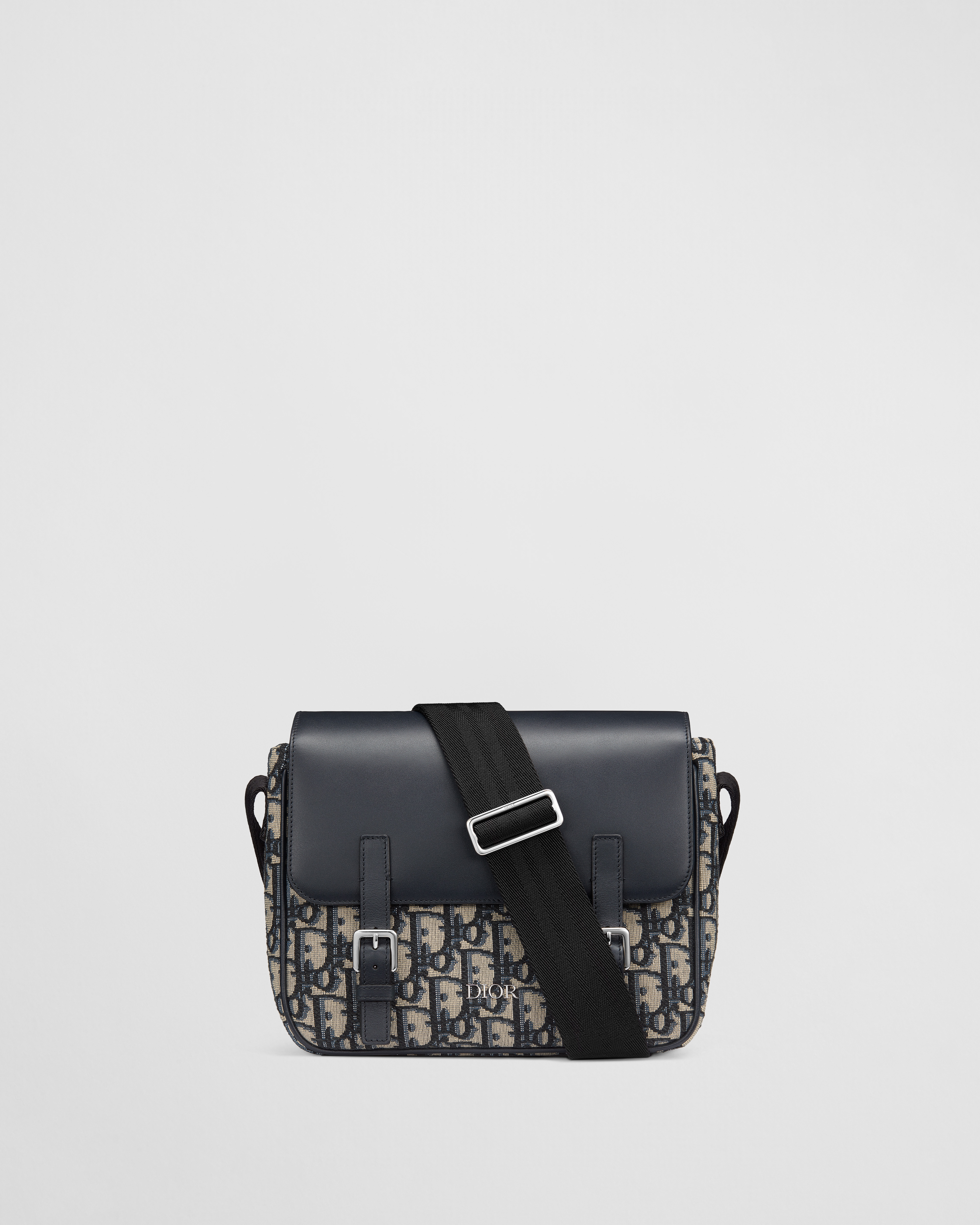Messenger Bag für Kinder Glattes Kalbsleder in Blau und Dior Oblique Jacquard in Beige und Schwarz E01