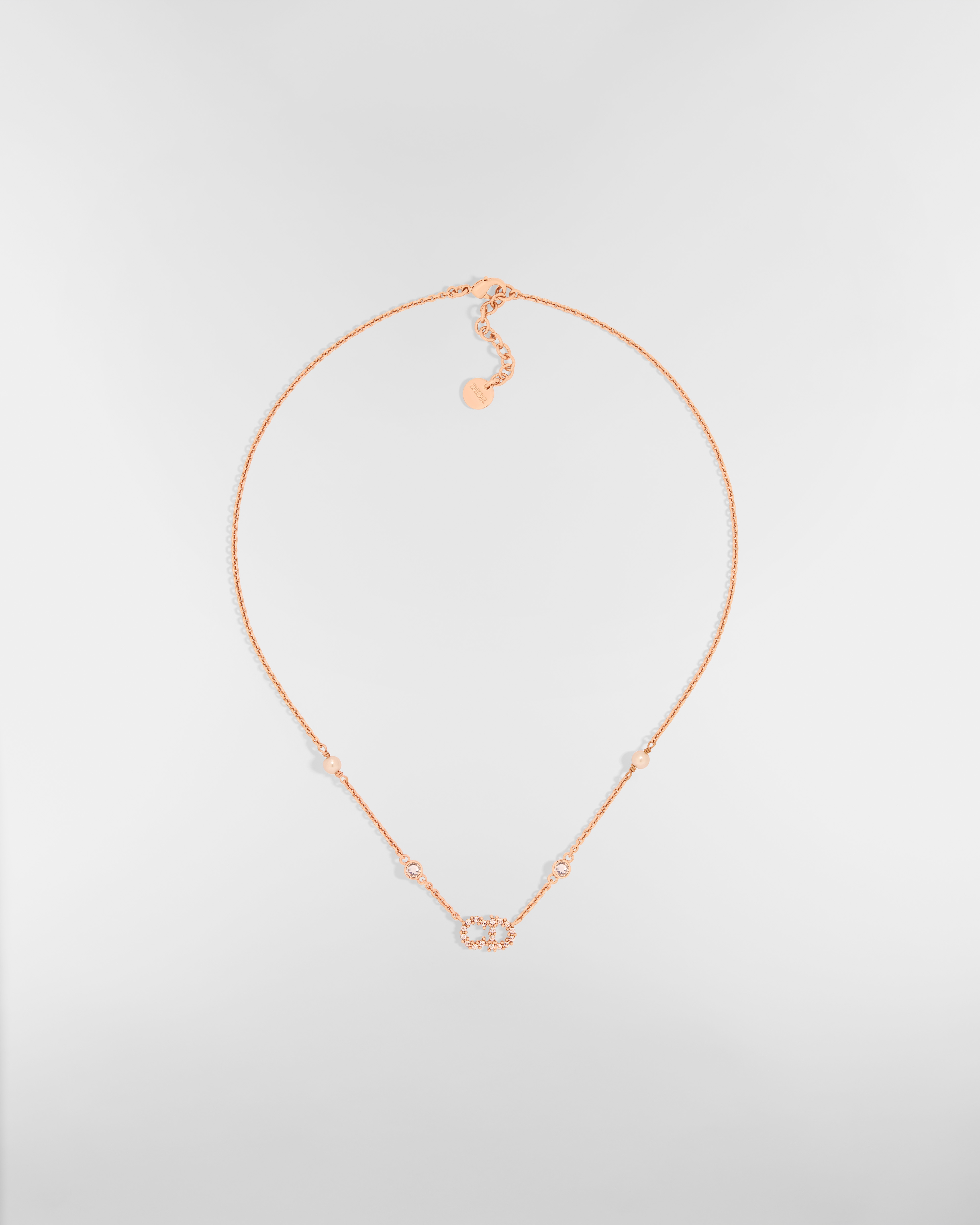 Clair D Lune-ketting Rozekleurig metaal, roze harsparels en zilverkleurige kristallen E01