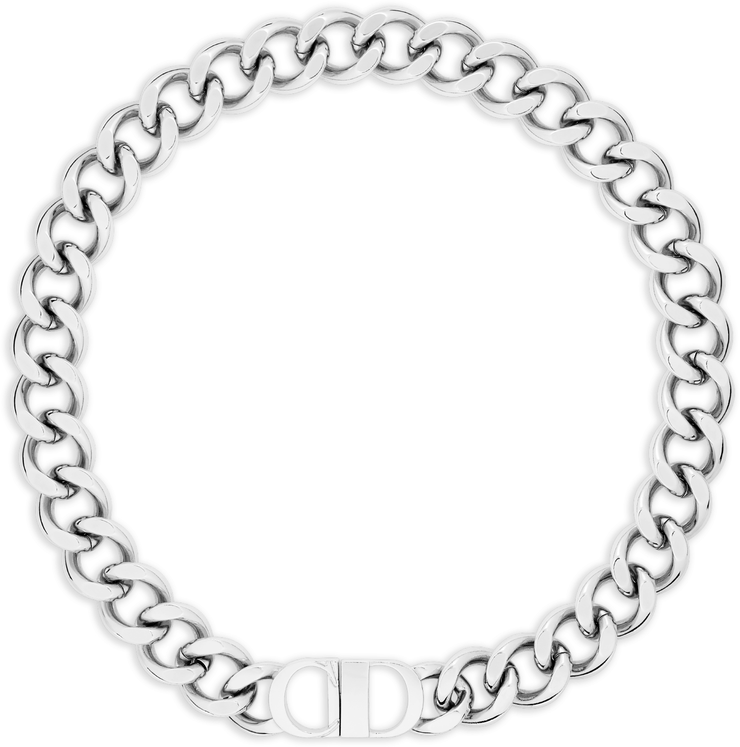 CD Icon Chain Link Necklace Silver Finish Brass DIOR