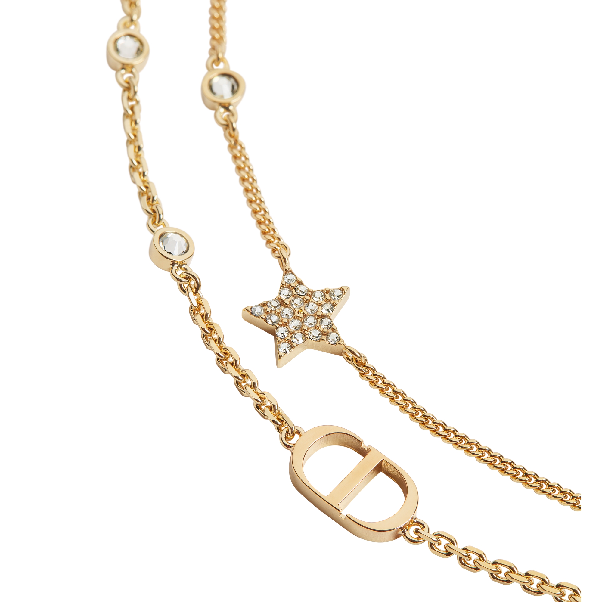 Petit CD Double Necklace Gold-Finish Metal and Silver-Tone Crystals E09