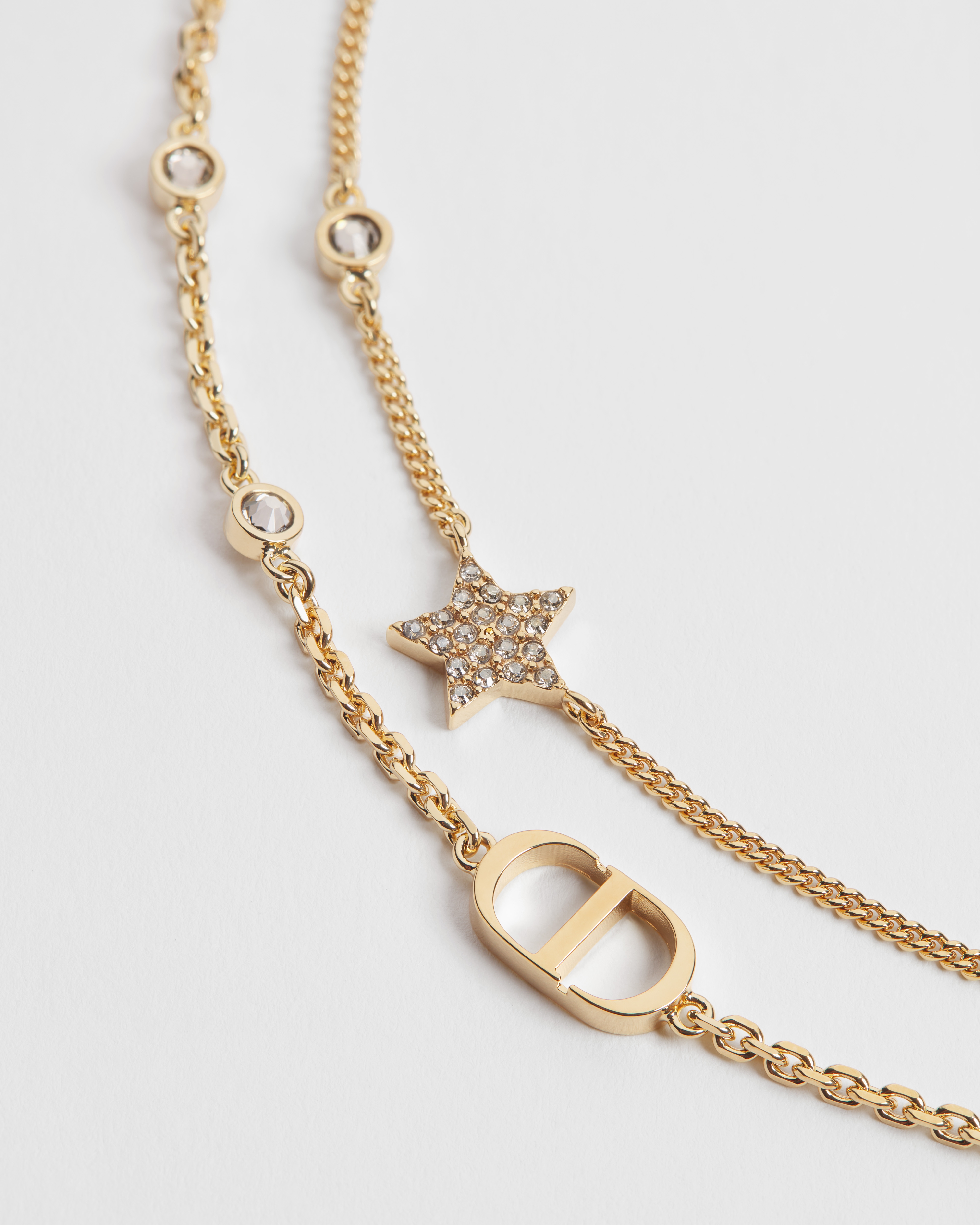 Petit CD 雙項鍊 金色飾面金屬和銀色水晶 E09