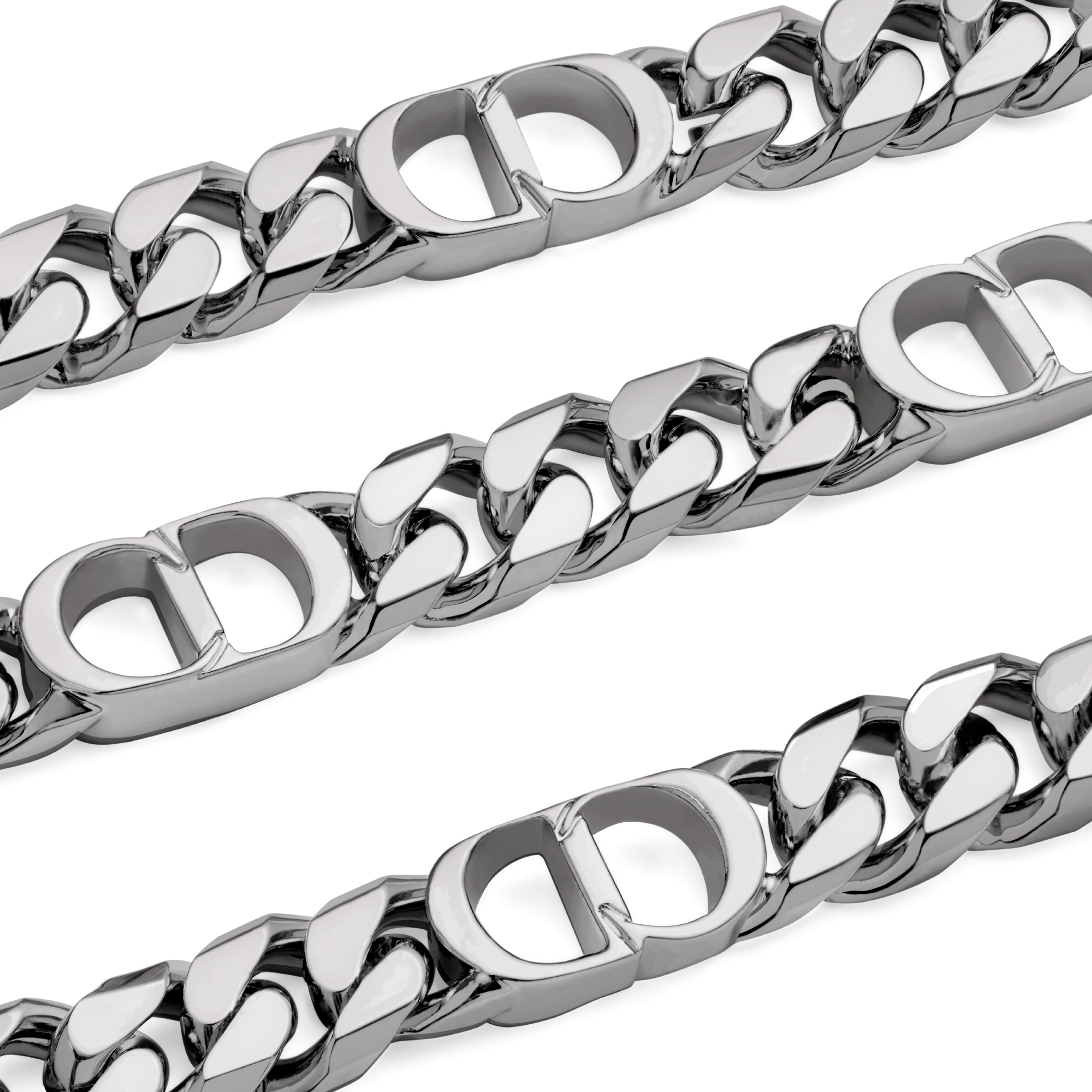 CD Icon Thin Chain Link Necklace Silver-Finish Brass E09