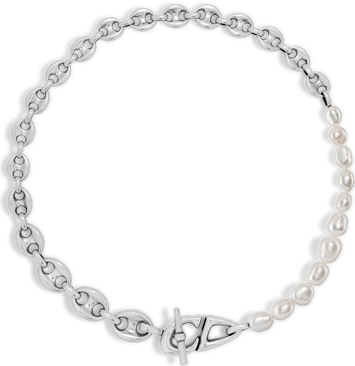 CD30 Necklace Antique Silver Finish Brass with White Freshwater Pearls DIOR
